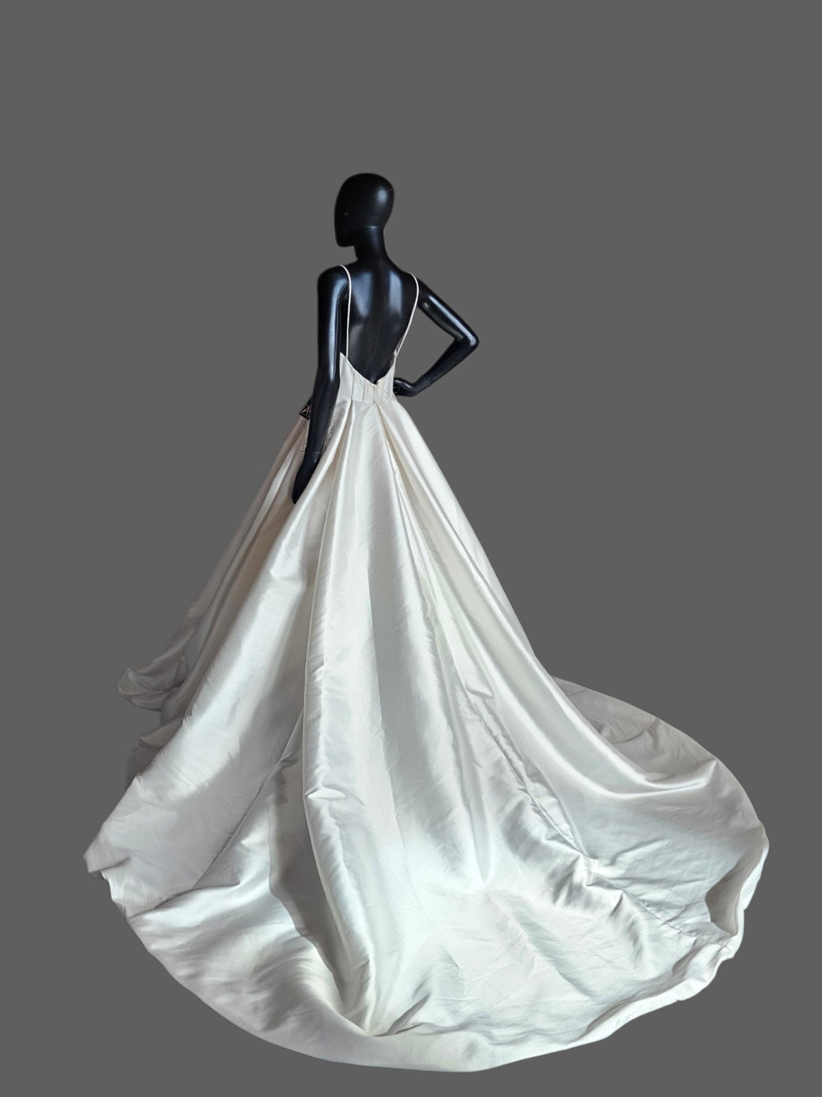 Ivory Mikado Minimalist Plunge Wedding Gown- Justin Alexander