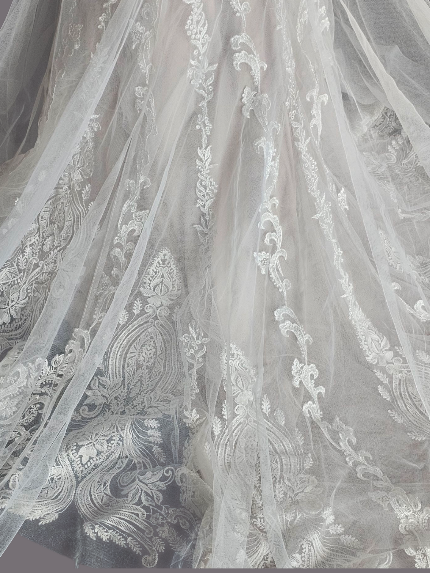 Ivory/Cappuccino Lace Applique Fit and Flare - Mori Lee