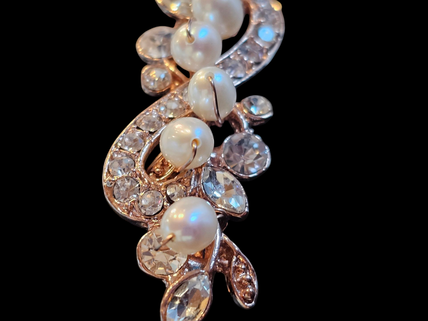 Rose Gold Rhinestone/Freshwater Pearl Hair Pin