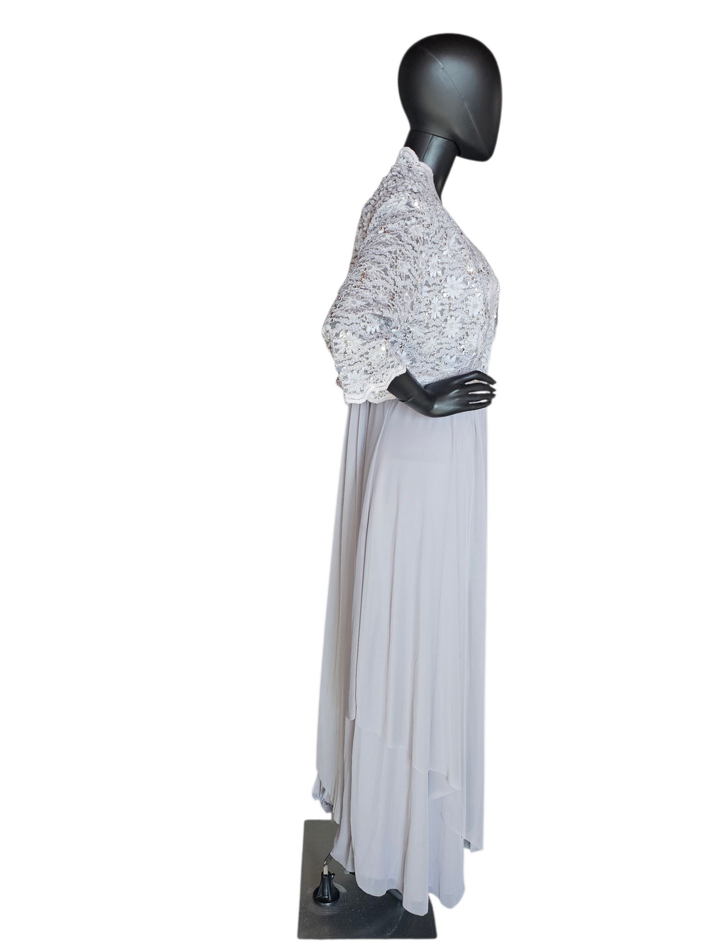 Silver/Grey Lace 3/4 Sleeve Jacket Formal Dress - R + M Richards