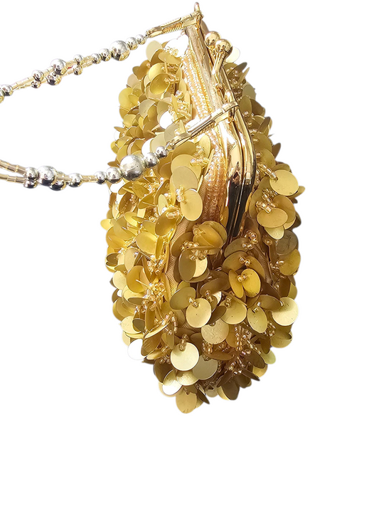 Gold Beaded Coin Handbag