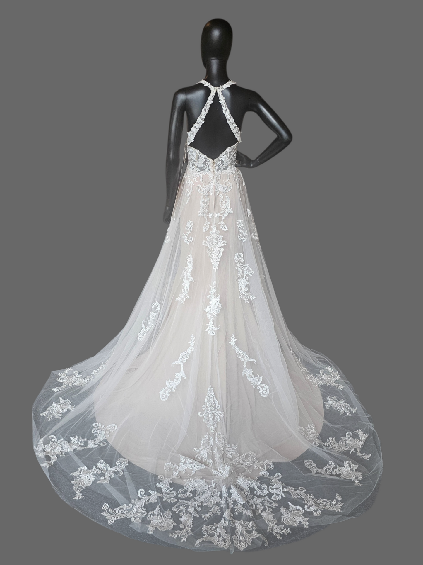 Lace Halter A-Line Open Back Wedding Gown - Mori Lee