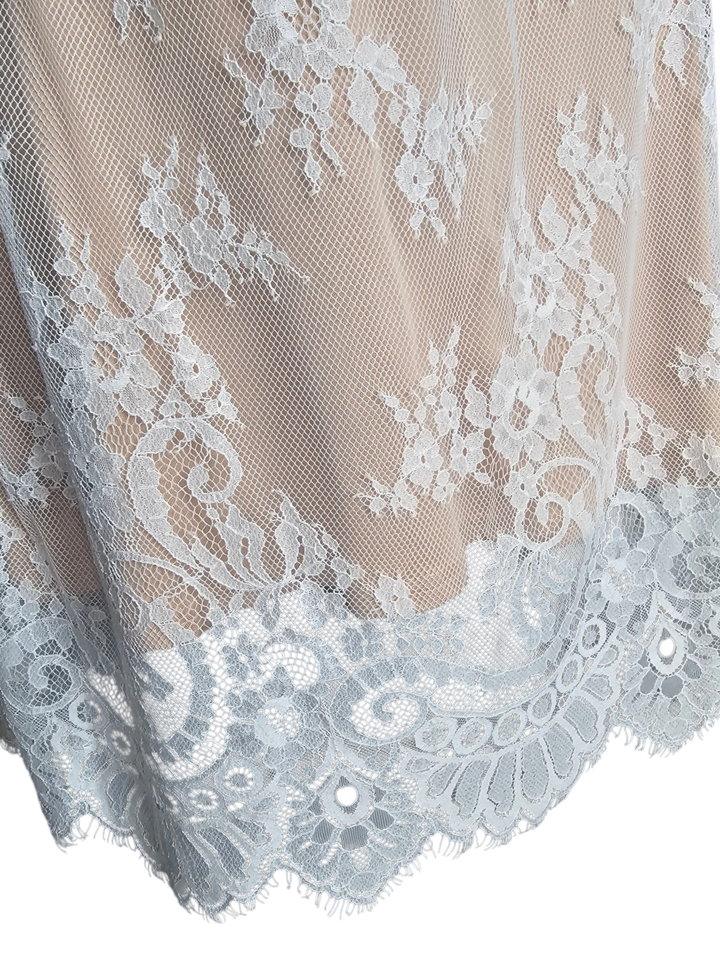 White/Tan Open Back Lace Short Party Dress