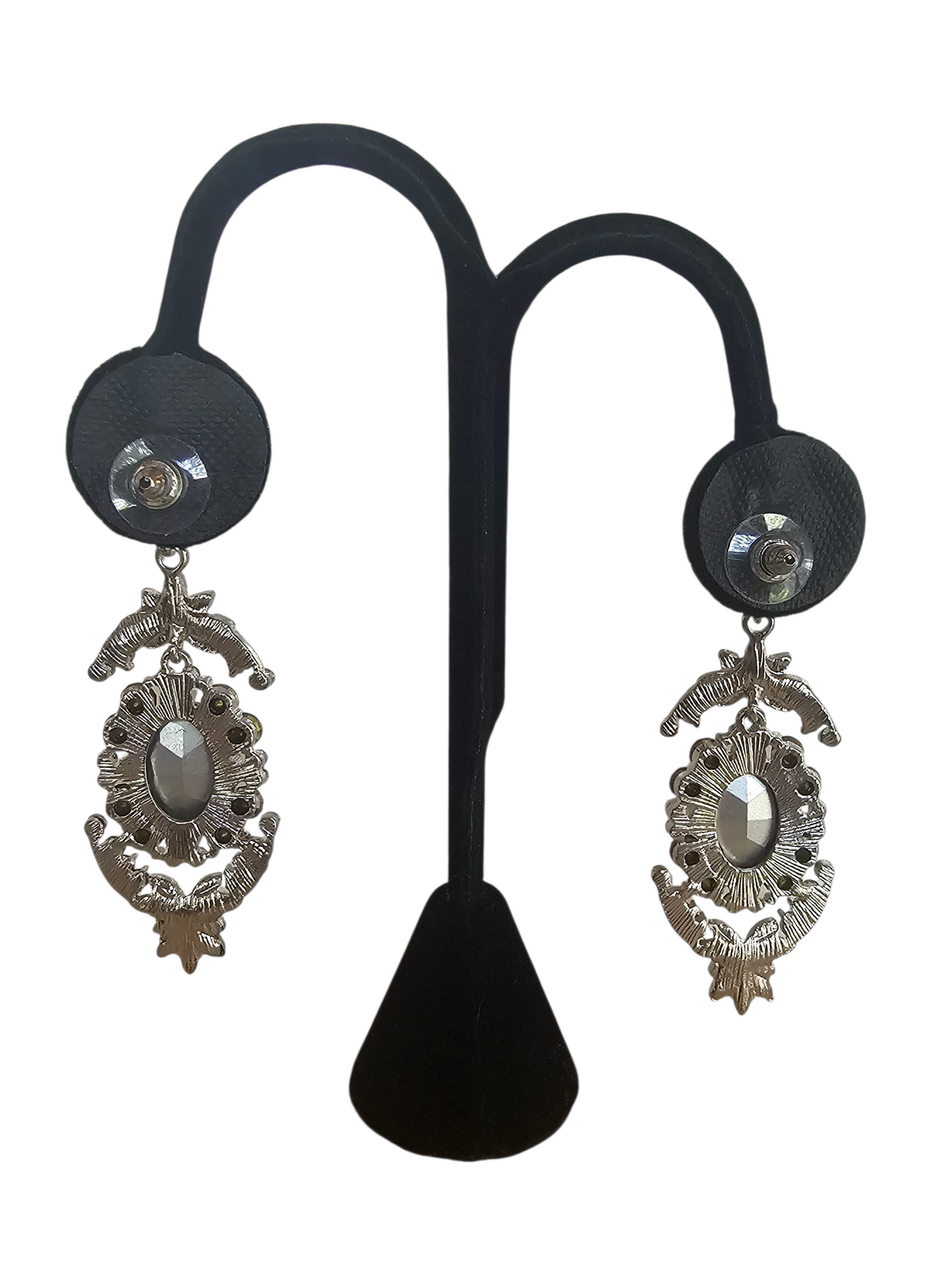 Grey Crystal/Silver Drop Earring