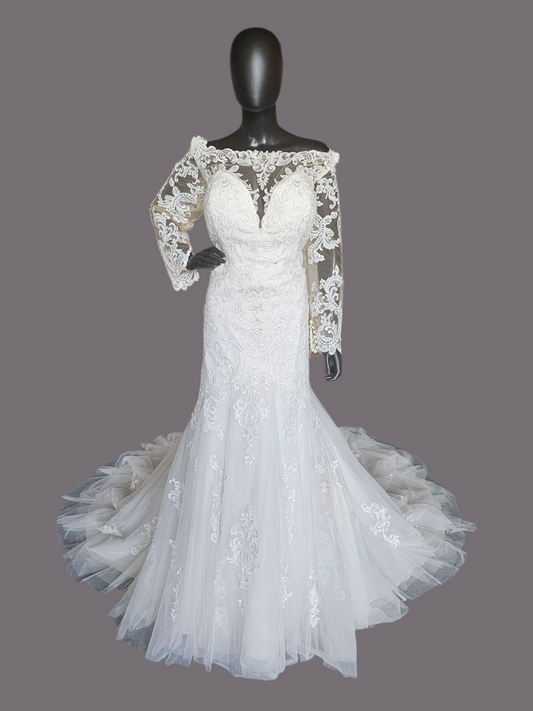 Ivory Lace Overlay Long Sleeve Wedding Gown - Morilee Madeline Gardner