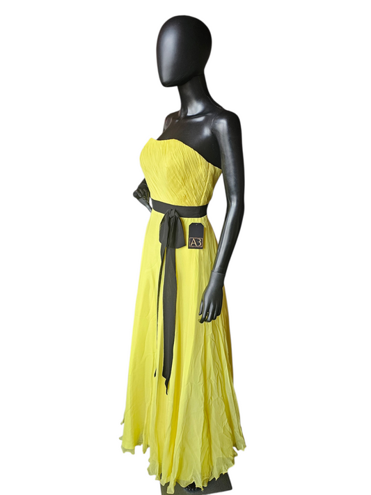 100% Silk Yellow/Black A-Line Formal Dress - Alyce Designs