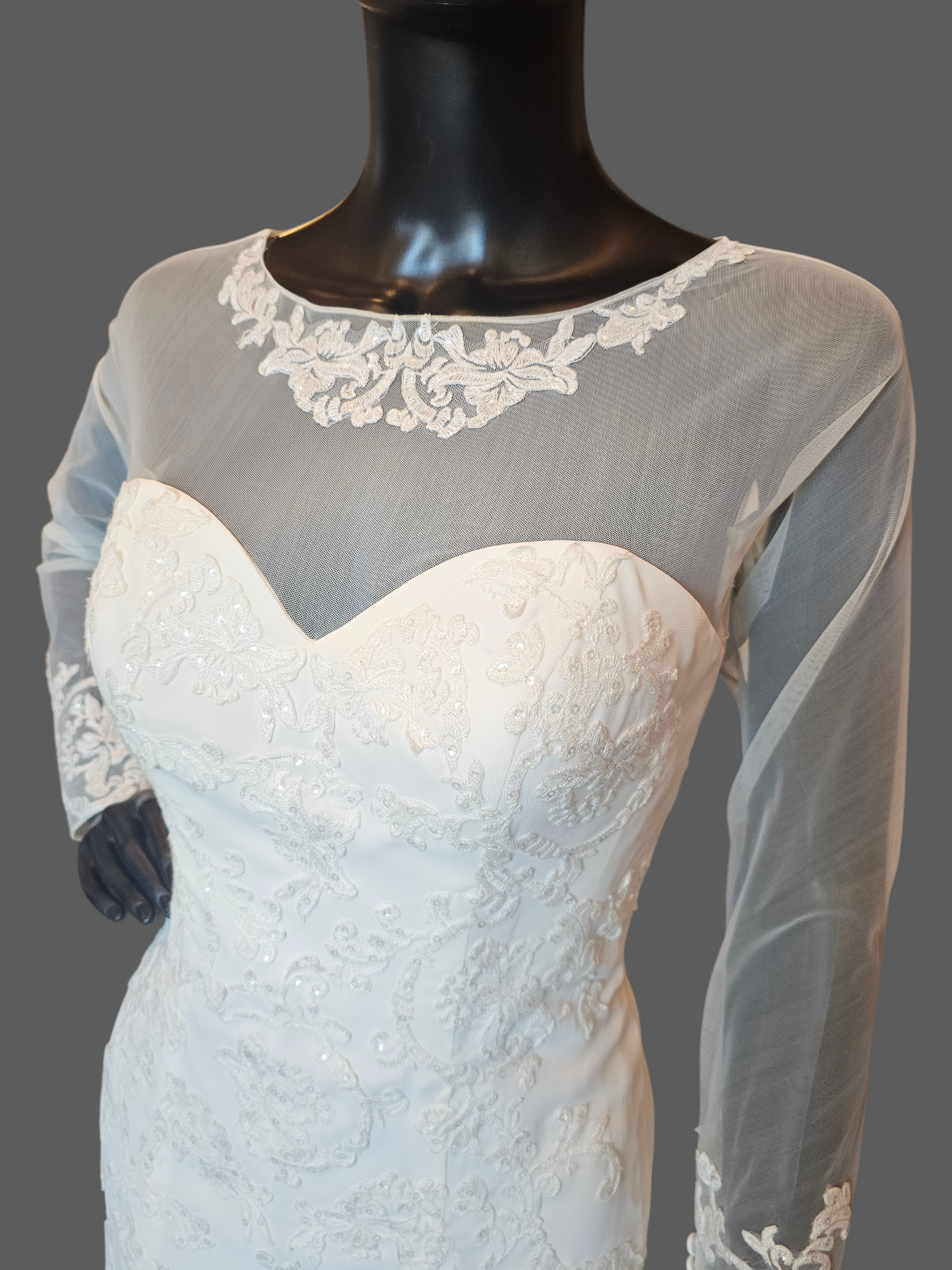 Ivory Fit/Flare Long Sleeve Wedding Gown - Davids Bridal NWT