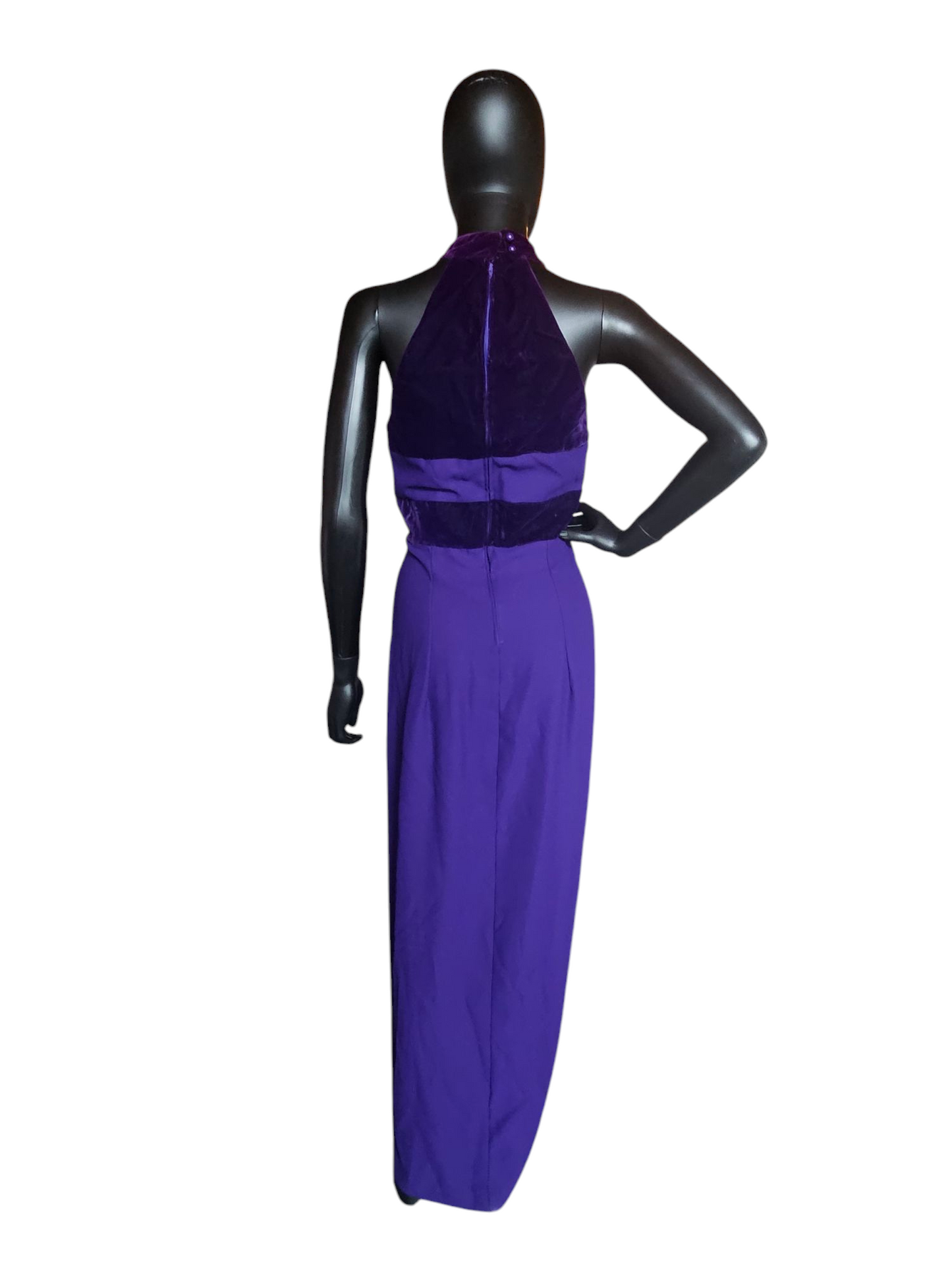 Vintage Purple Velvet/Crepe Halter Sheath