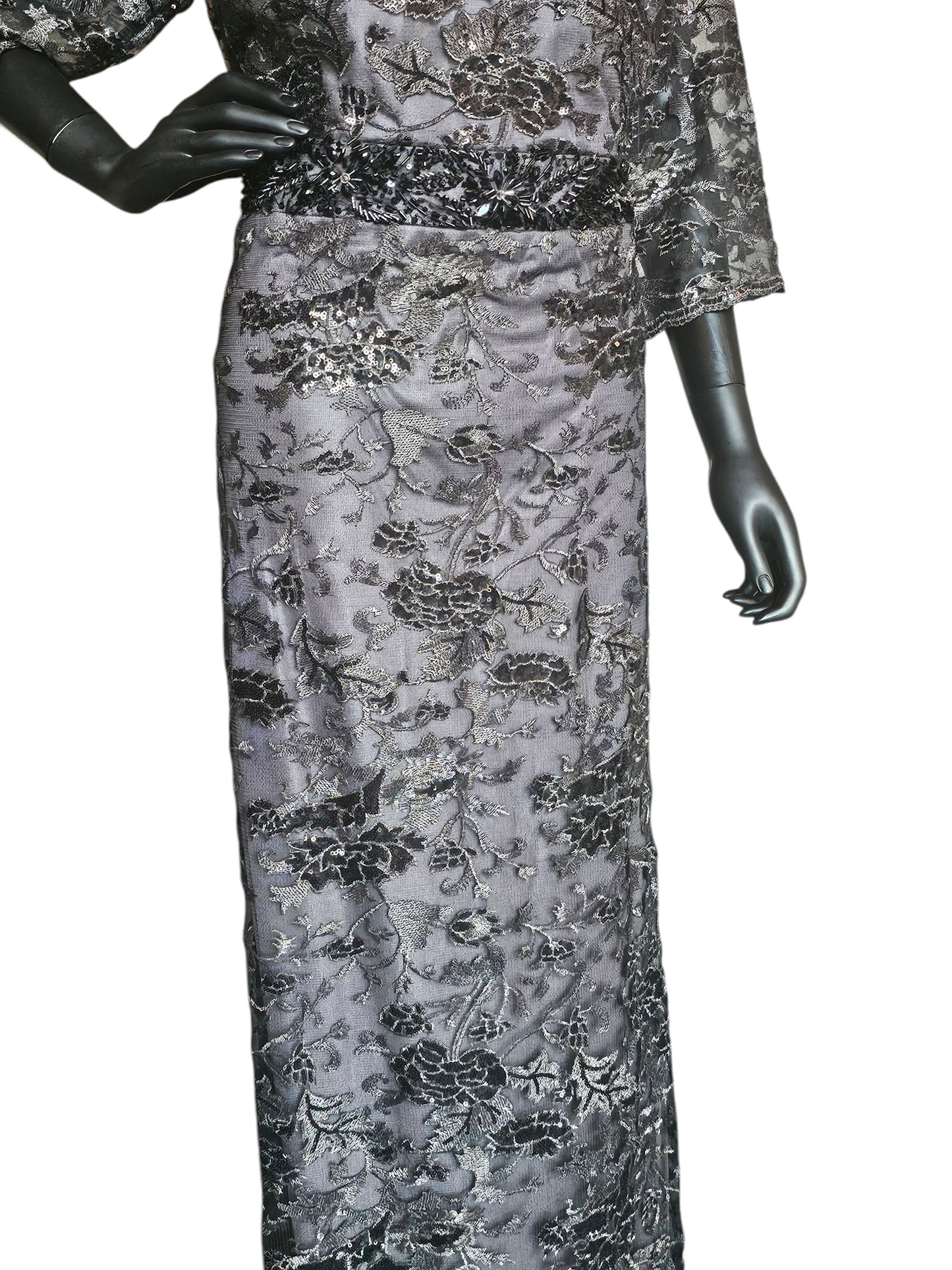 Black Floral Overlay Wide Sleeve Formal Dress - Montage