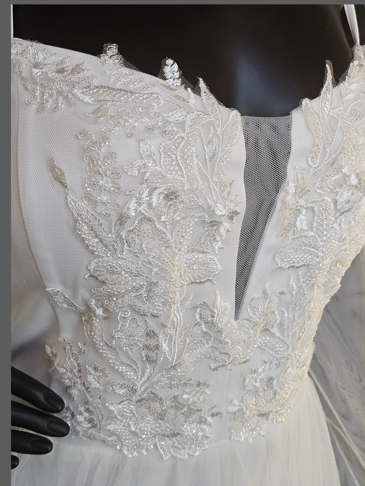 White Off Shoulder Sleeve Plunge Boho Wedding Gown  - Ever Pretty