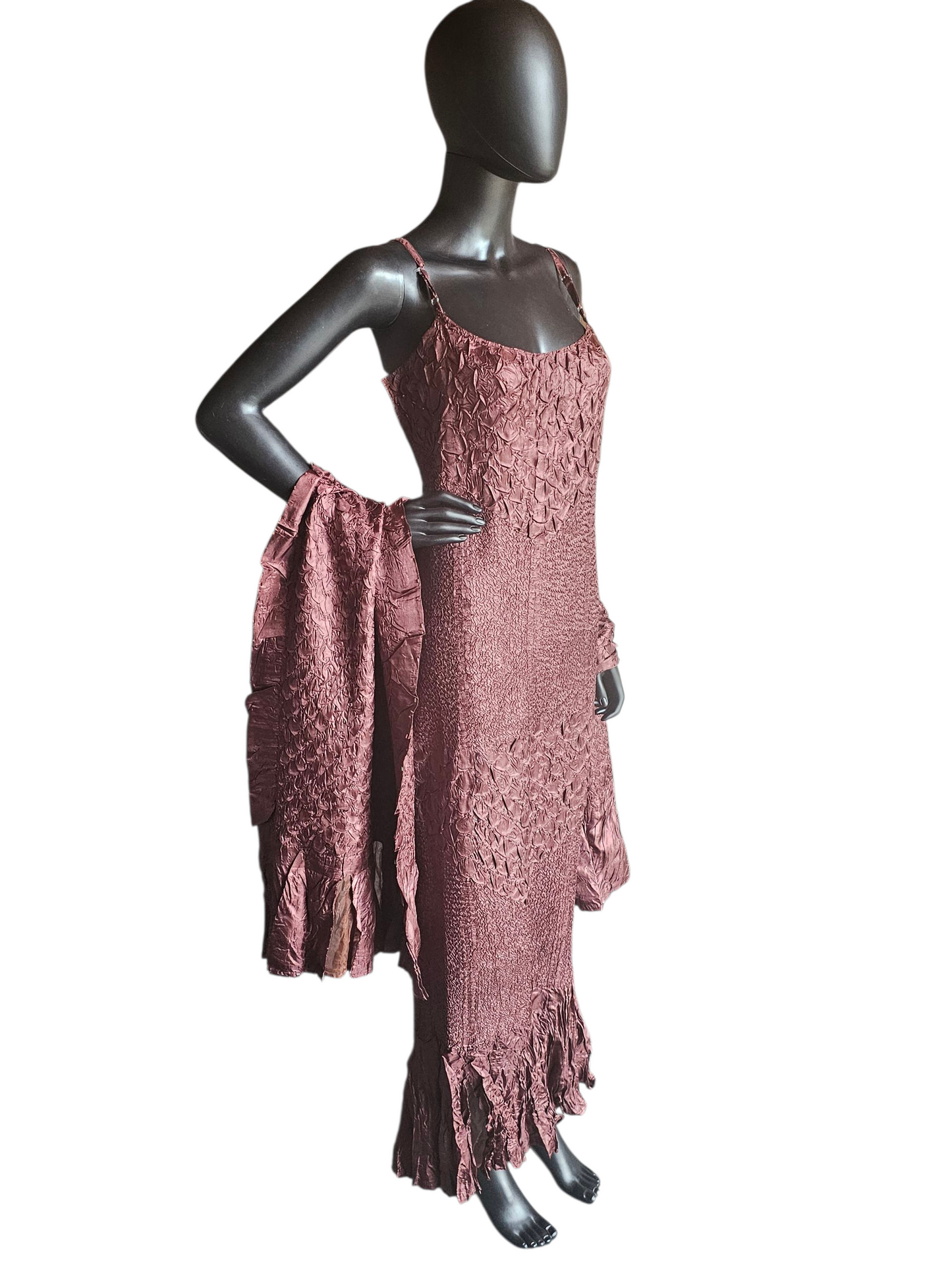 Crushed Silk Burgandy Formal Dress W/Shawl