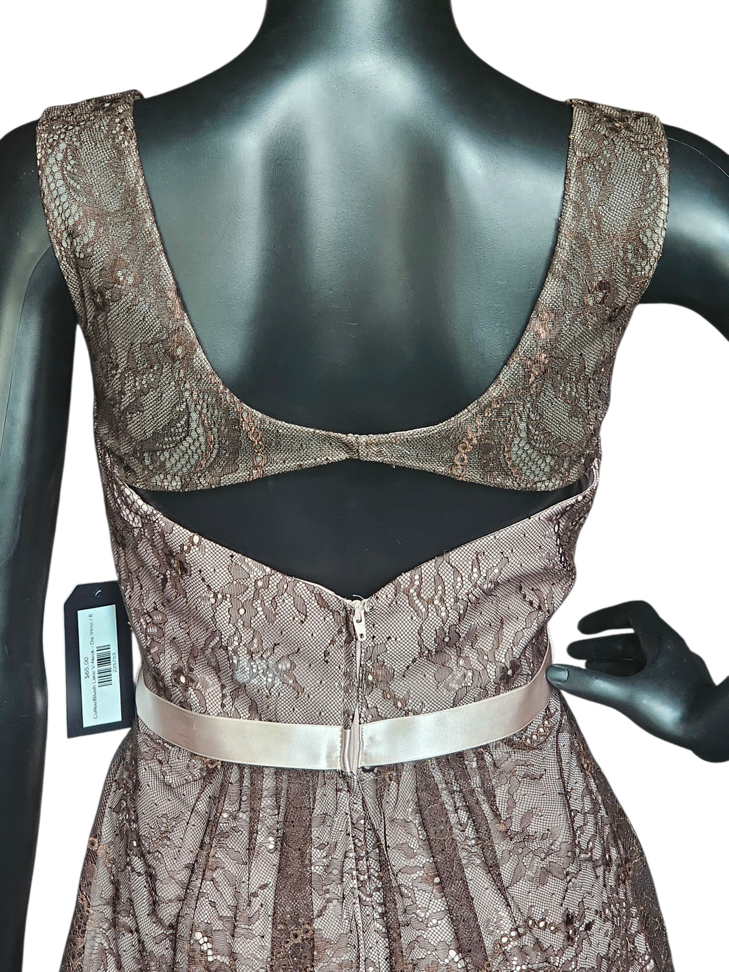 Coffee/Blush Lace V-Neck Cocktail/Party Dress NWOT - Da Vinci