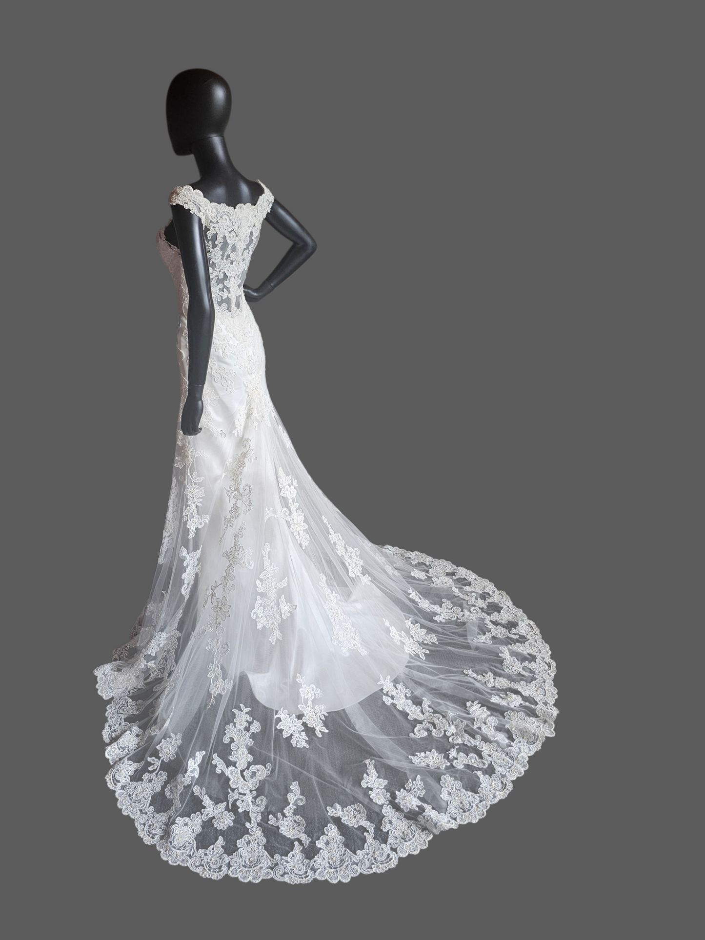 Ivory Lace Fit/Flare Bateau Neckline Wedding Gown - Casablanca
