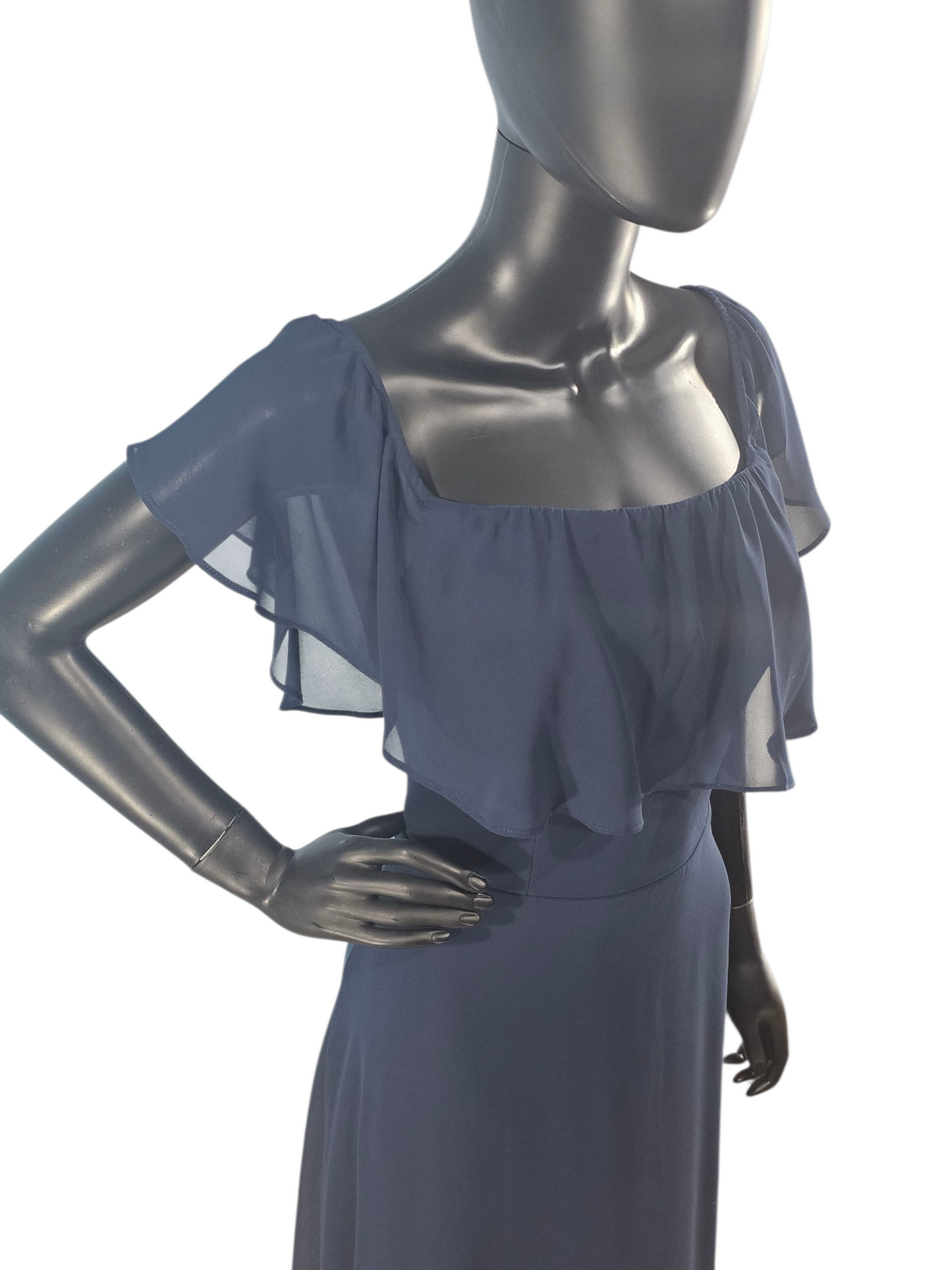 Navy Chiffon Flutter Sleeve Formal Dress - Bill Levkoff