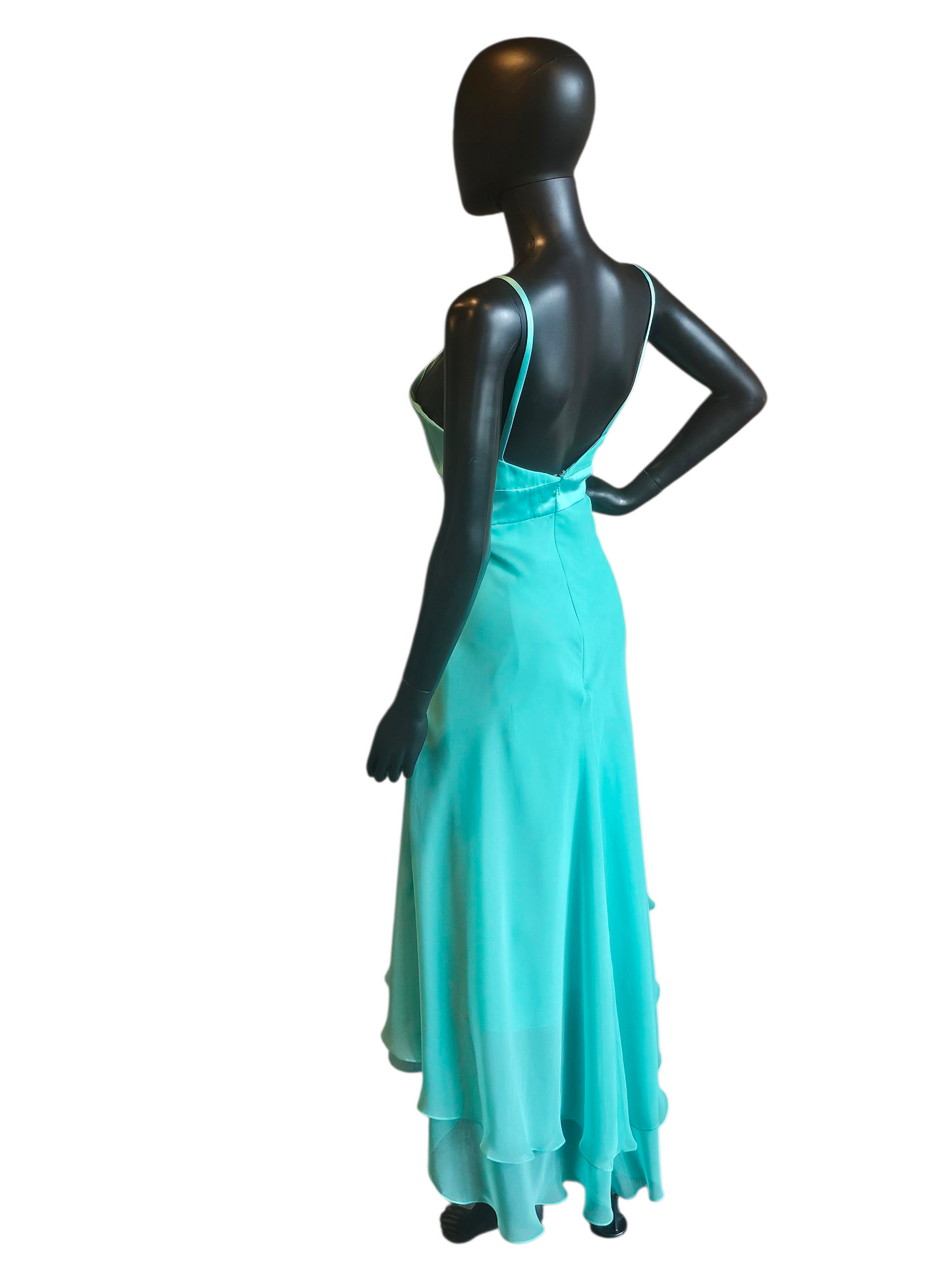 Turquoise Chiffon High-Low Formal Dress - Da Vinci