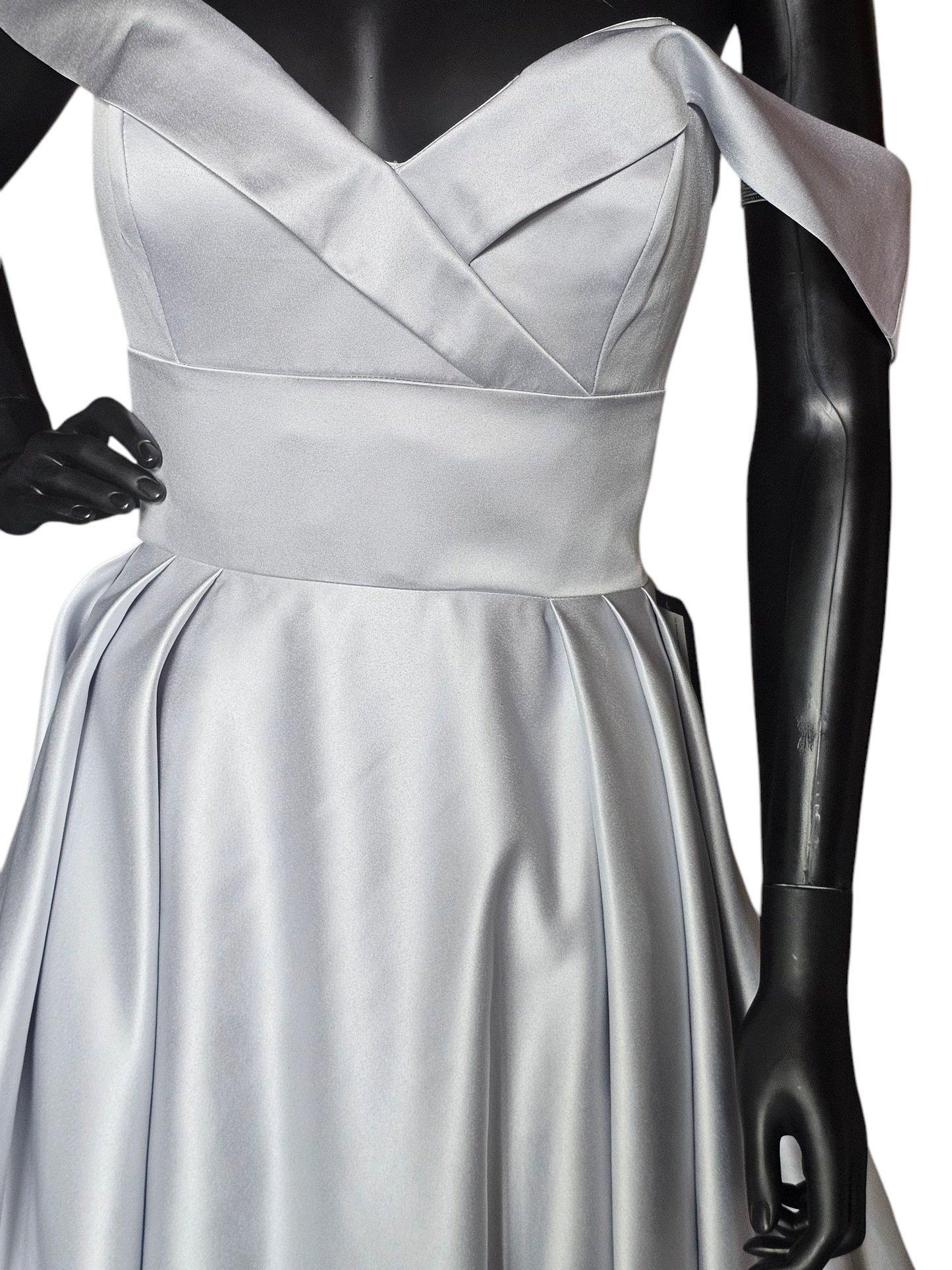 Off Shoulder Misty Blue Satin Wedding Gown - Morilee Madeline Gardner