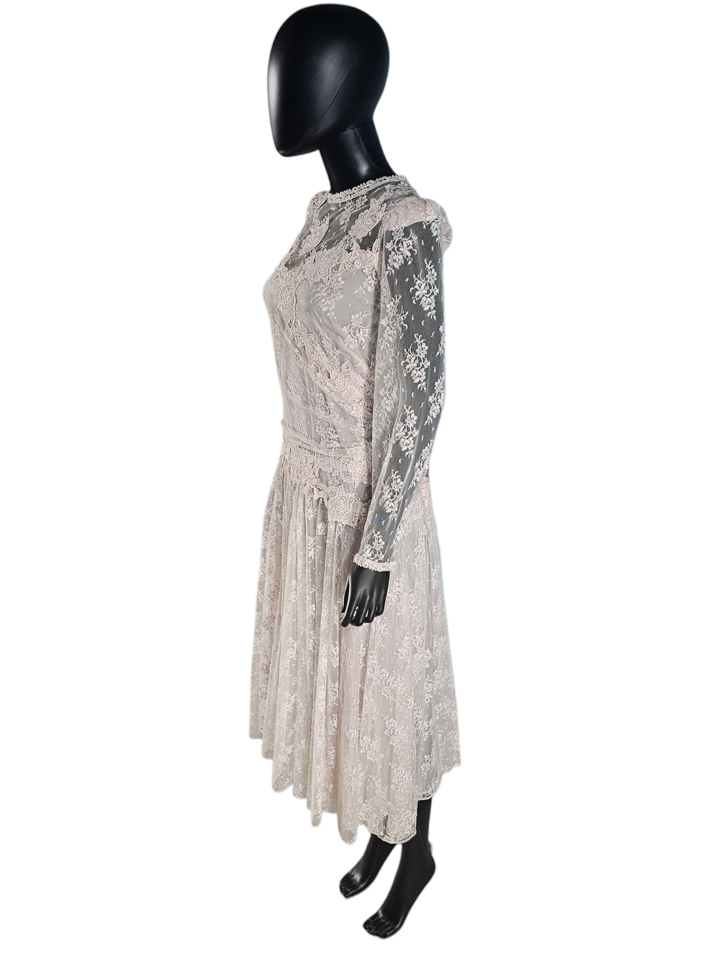 Vintage Pink Lace Drop Waist Formal Dress