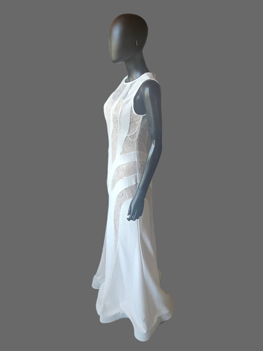 Ivory/Nude Lace Cutout Fit/Flare Bridal Dress - MacDuggal