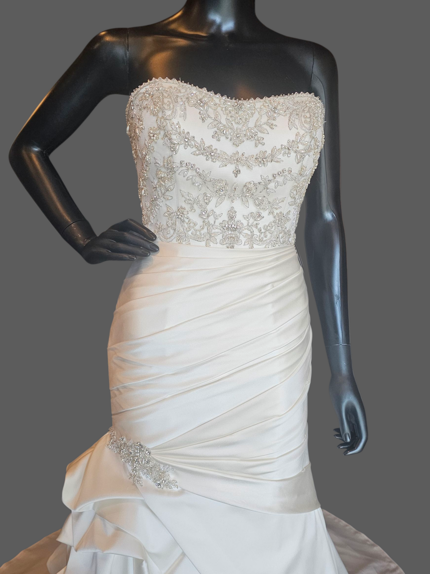 Ivory Silky Satin Side Sweep Fit/Flare Wedding Gown - Casablanca