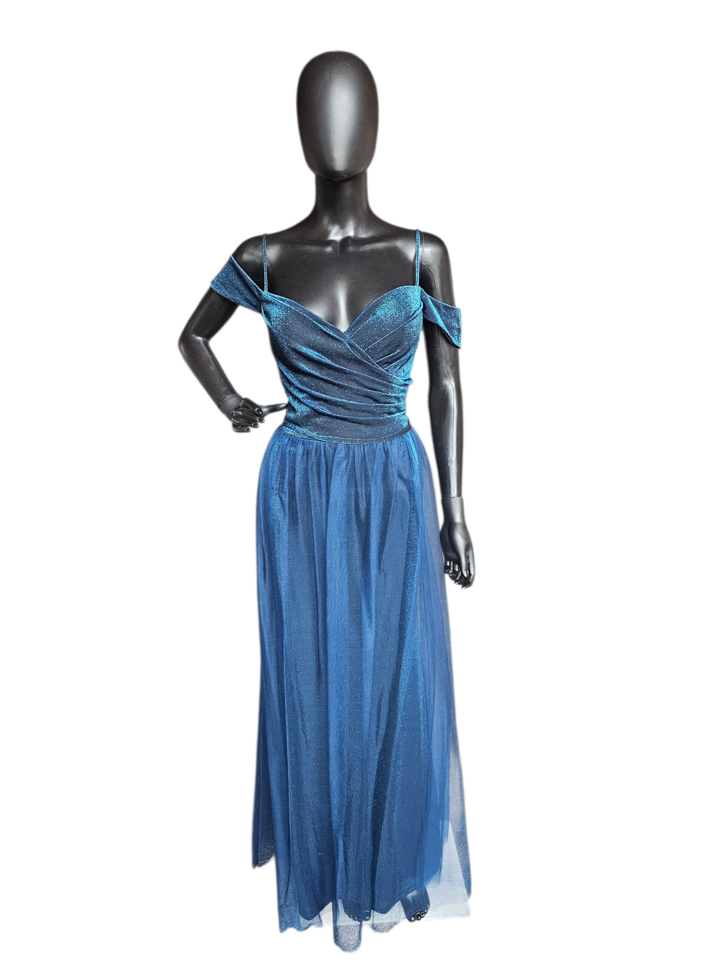 Blue Glitter Off Shoulder A-Line Formal Dress - Da Vinci