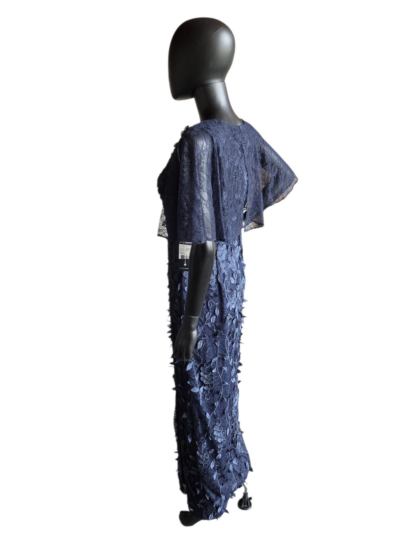 Navy 3D Floral Flutter Illusion Sleeves V-Neck Fit/Flare Slit Formal/Moms Dress  - Adrianna Papell