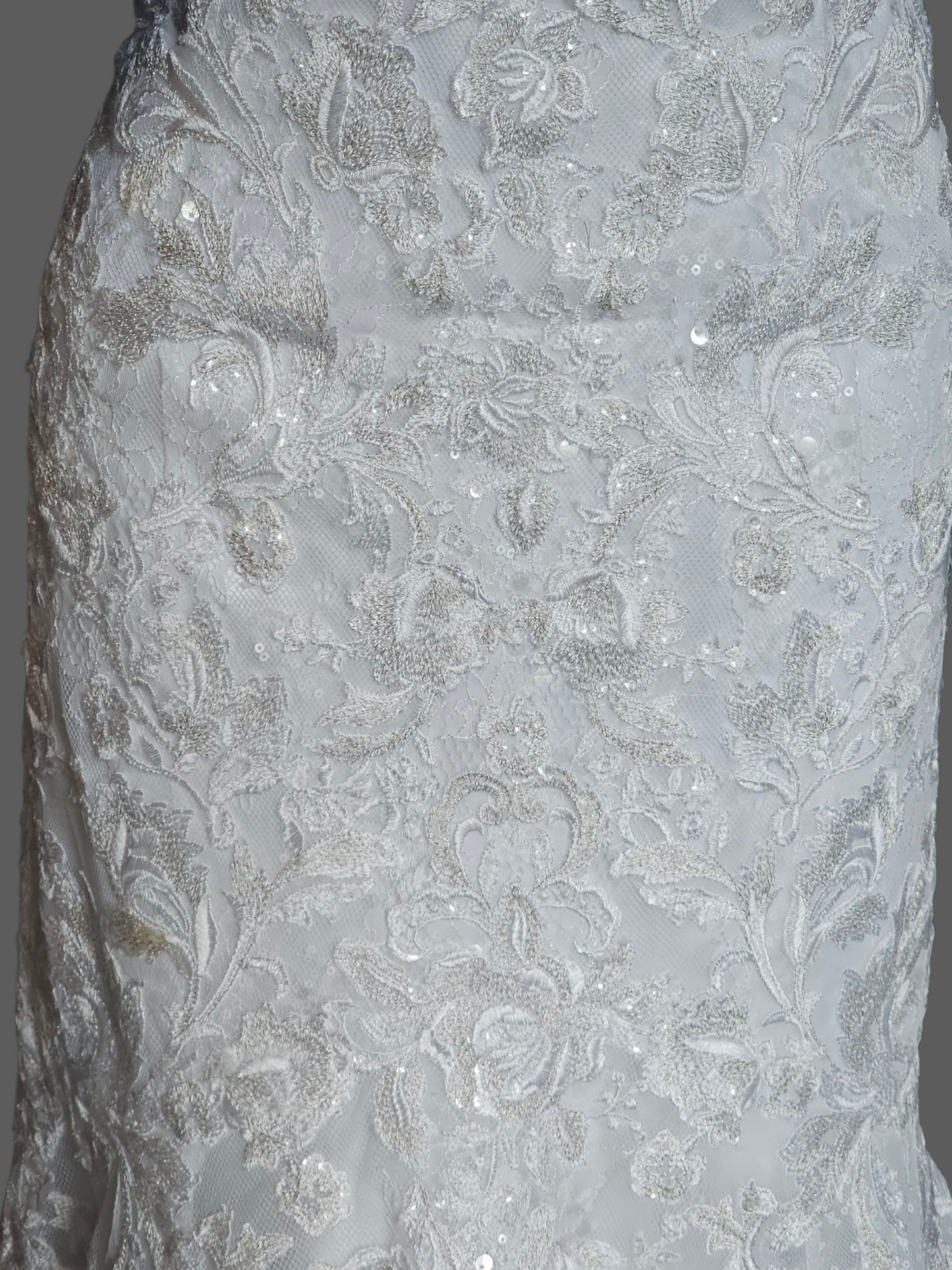 White Lace Metallic Embroidered Fit/Flare Wedding Gown - Mori Lee