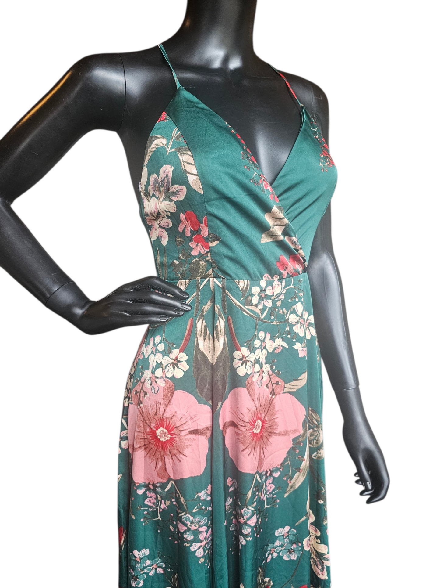 Green Floral Silky A-Line NWT Maxi Dress - Lulus