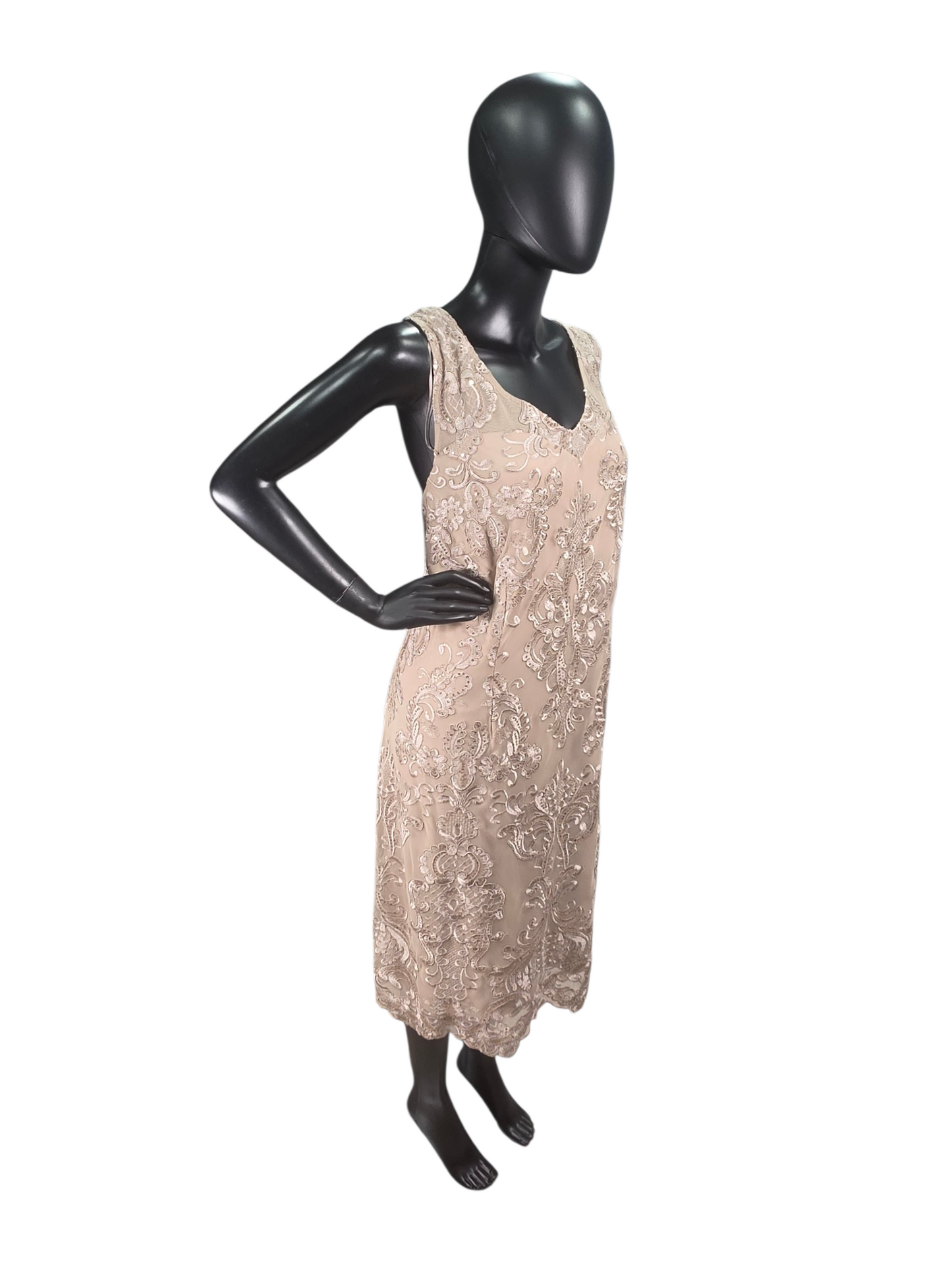 Champagne Knee Length Floral Sequin Design On Lace W/Chiffon Jacket Formal/Moms/Religious Occasion - R&M Richards