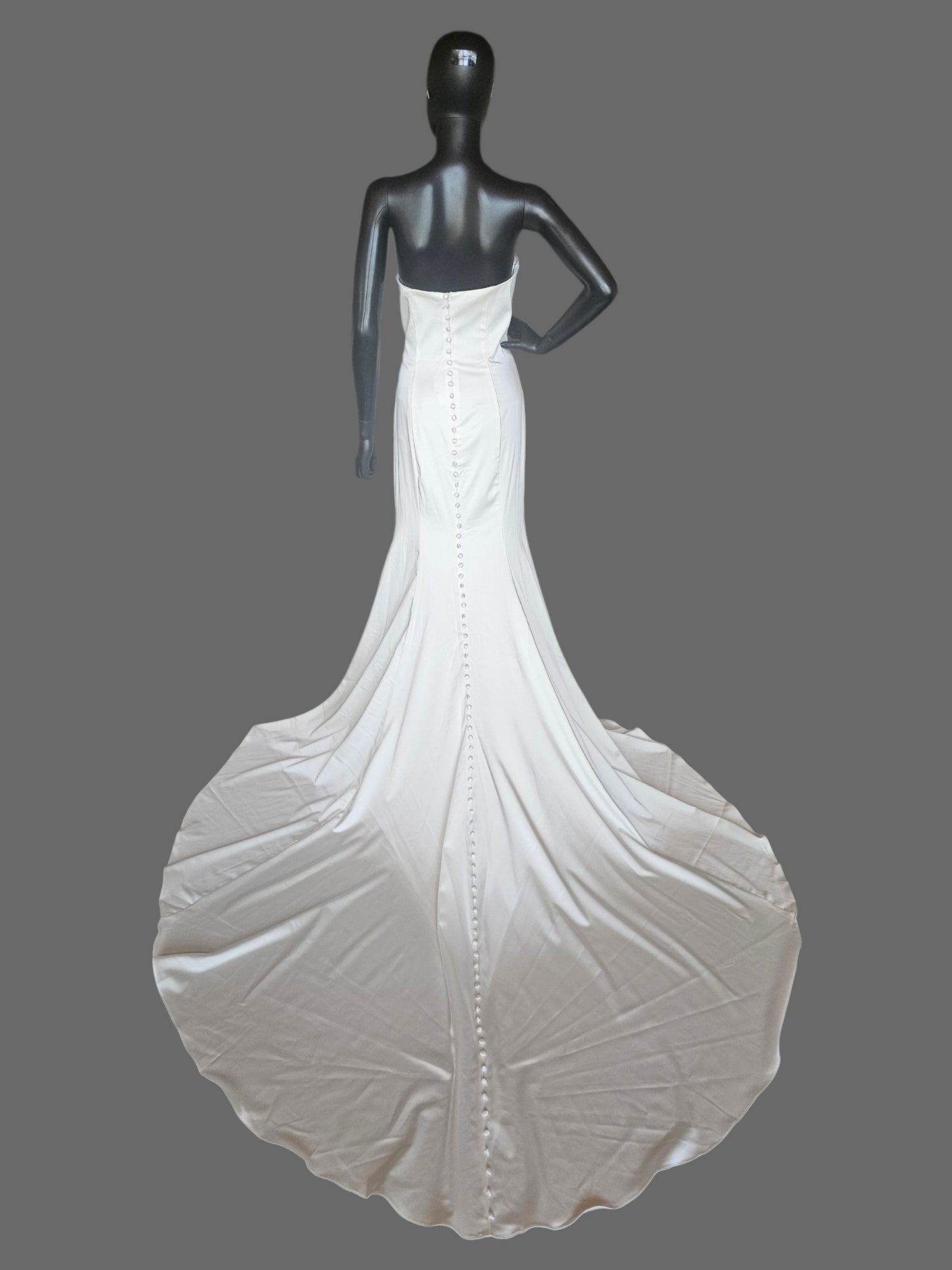 Simple Ivory Satin Sweetheart Fit/Flare Minimalist Wedding Gown - Allure