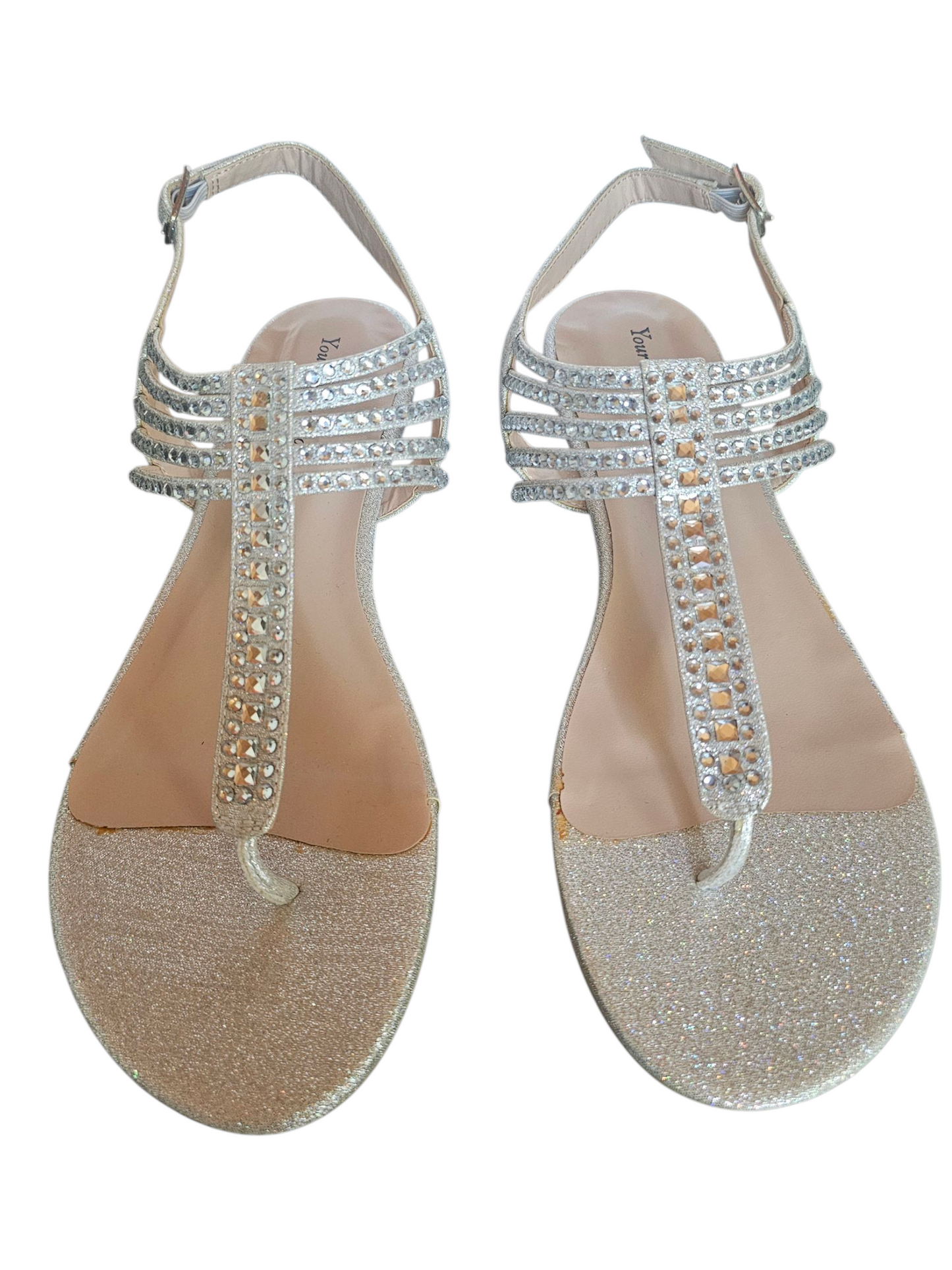Silver Sparkle Mini-Wedge T-Strap Sandal