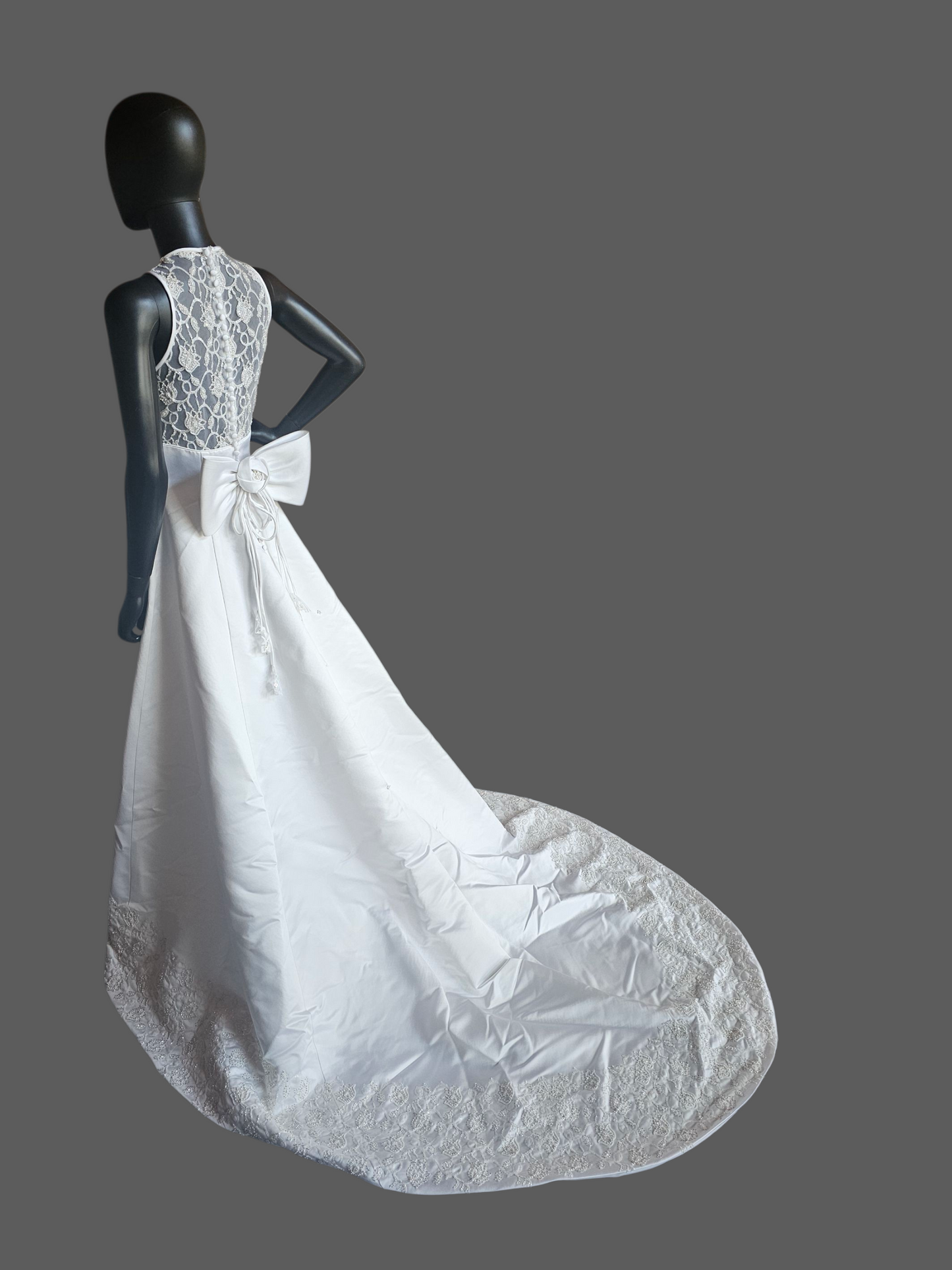 Vintage Halter Illusion Tulip Beaded Hem White Satin Wedding Dress - Venus