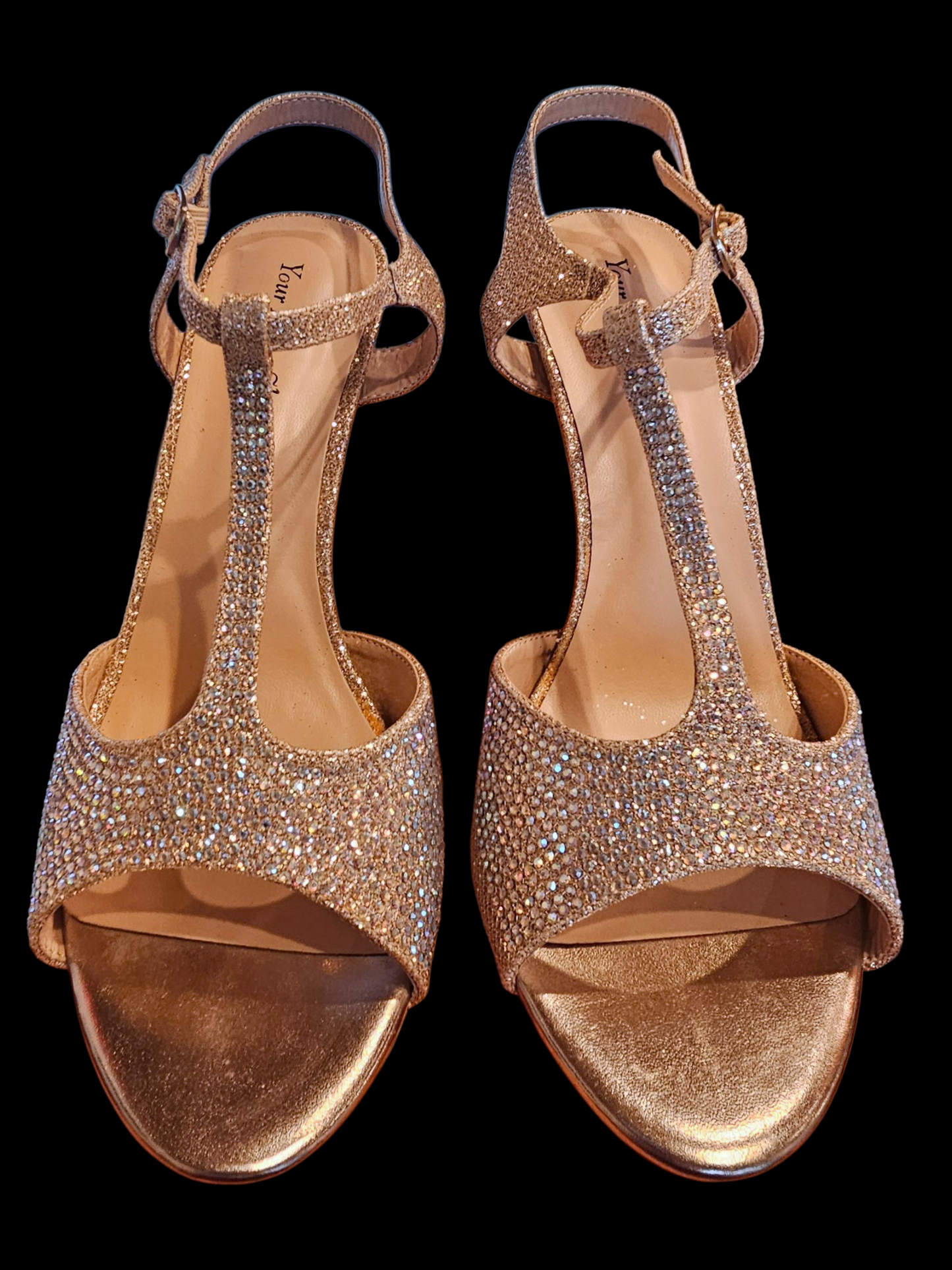 Nude/Iridescent Sparkle Peep-Toe T-Strap Sandal - NEW