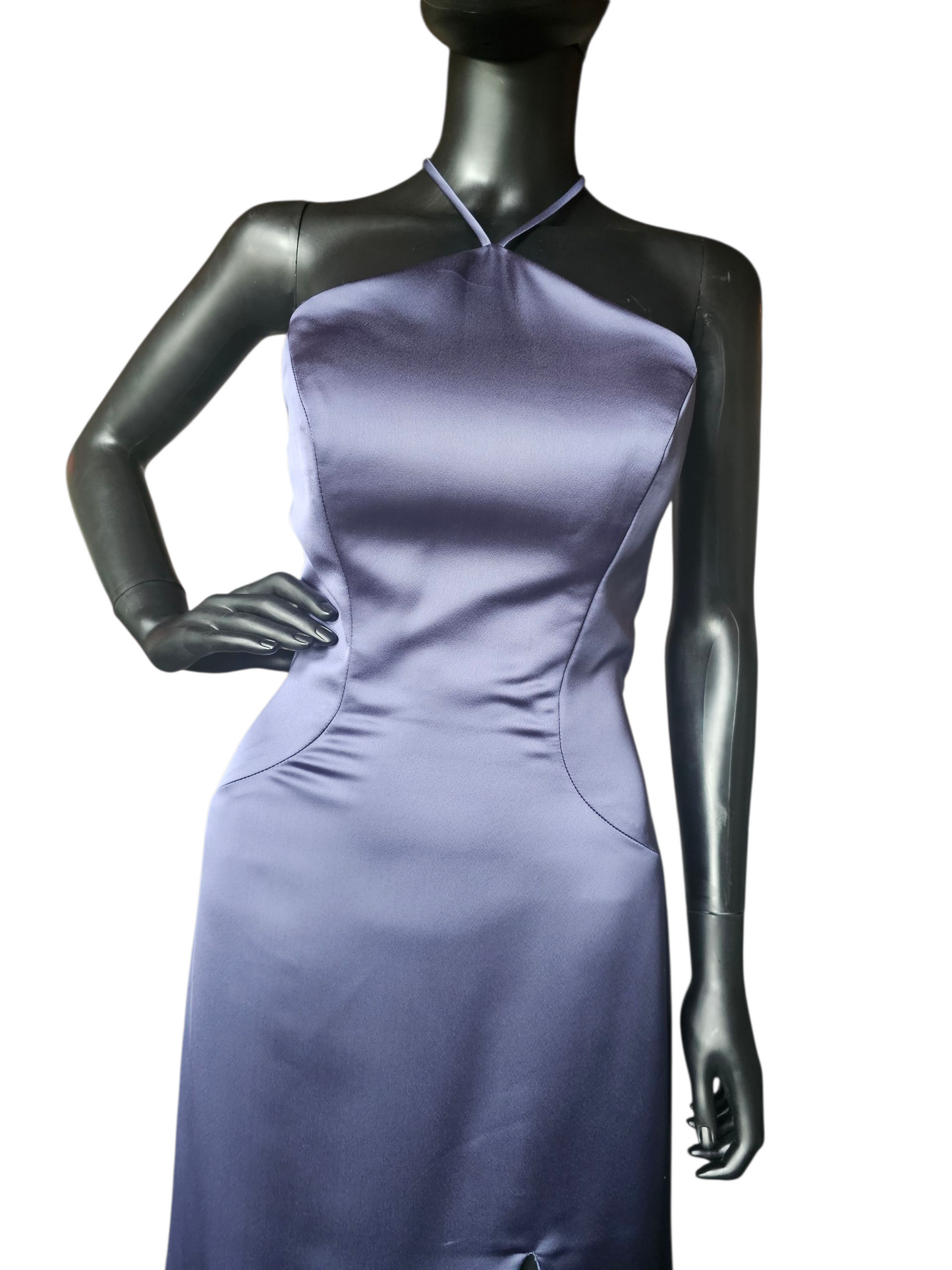 Dusk (Blue) Silky Satin Halter Haxi Bridesmaid Dress - Mori Lee