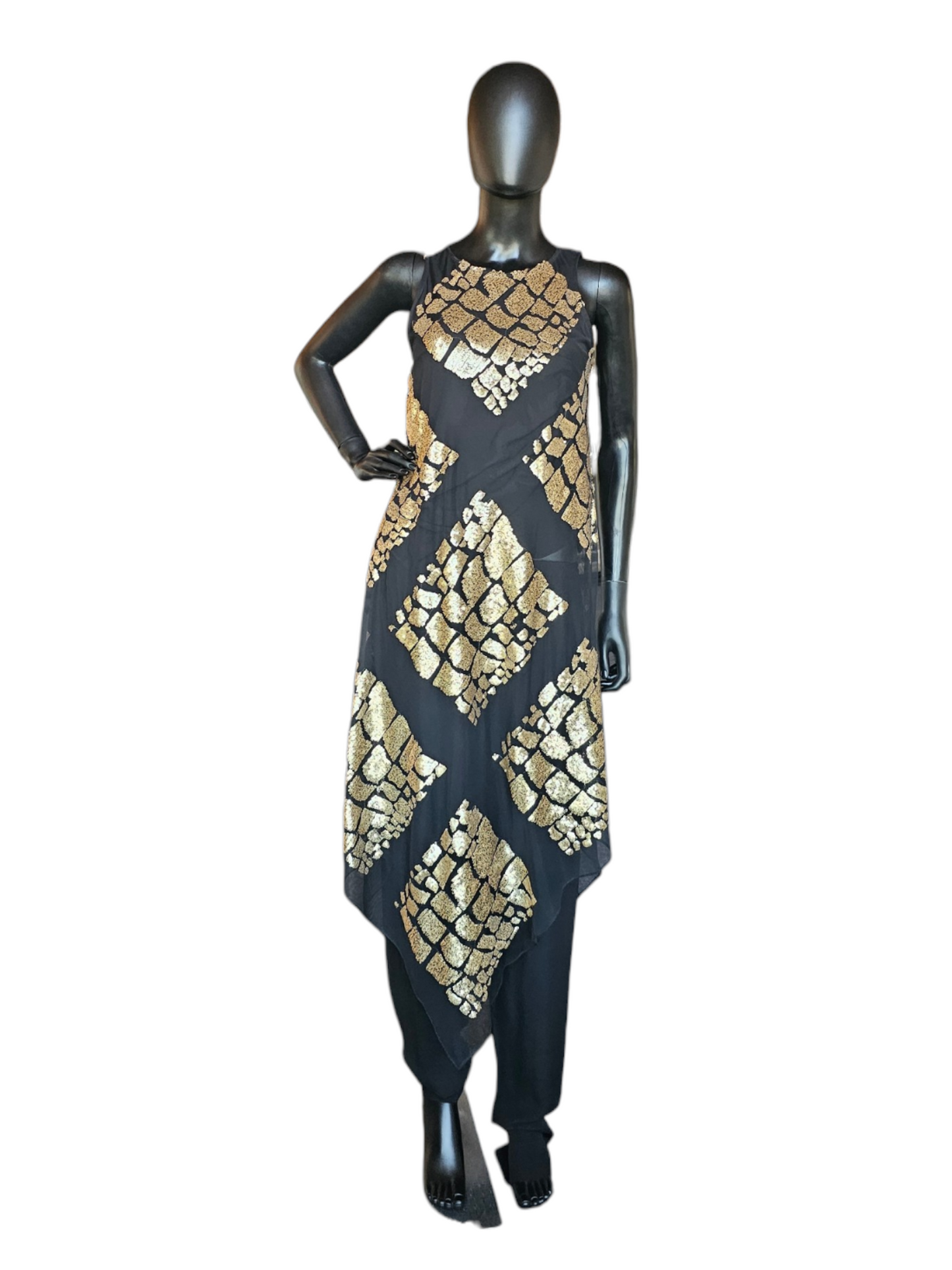 Black/Gold Sequin Top Silk Tunic/Pant  Formal/ Religious Occasion - Catherine Bacon
