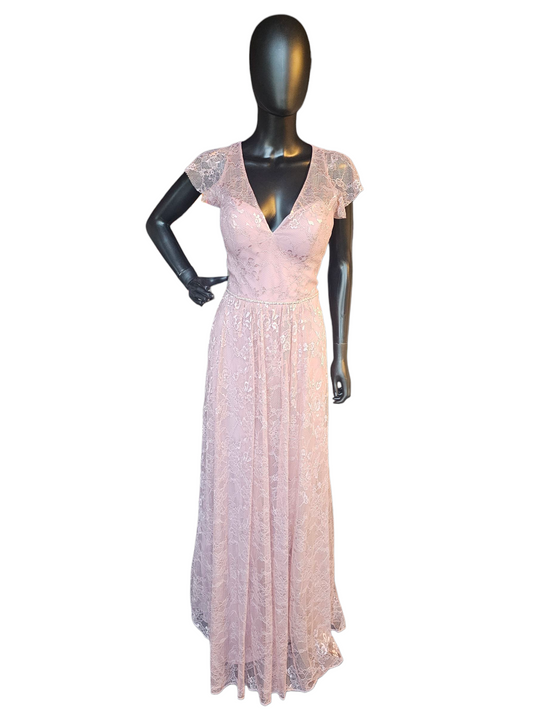 Desert Rose Lace Flutter Sleeve Full Length Formal Gown - Madeline Gardner