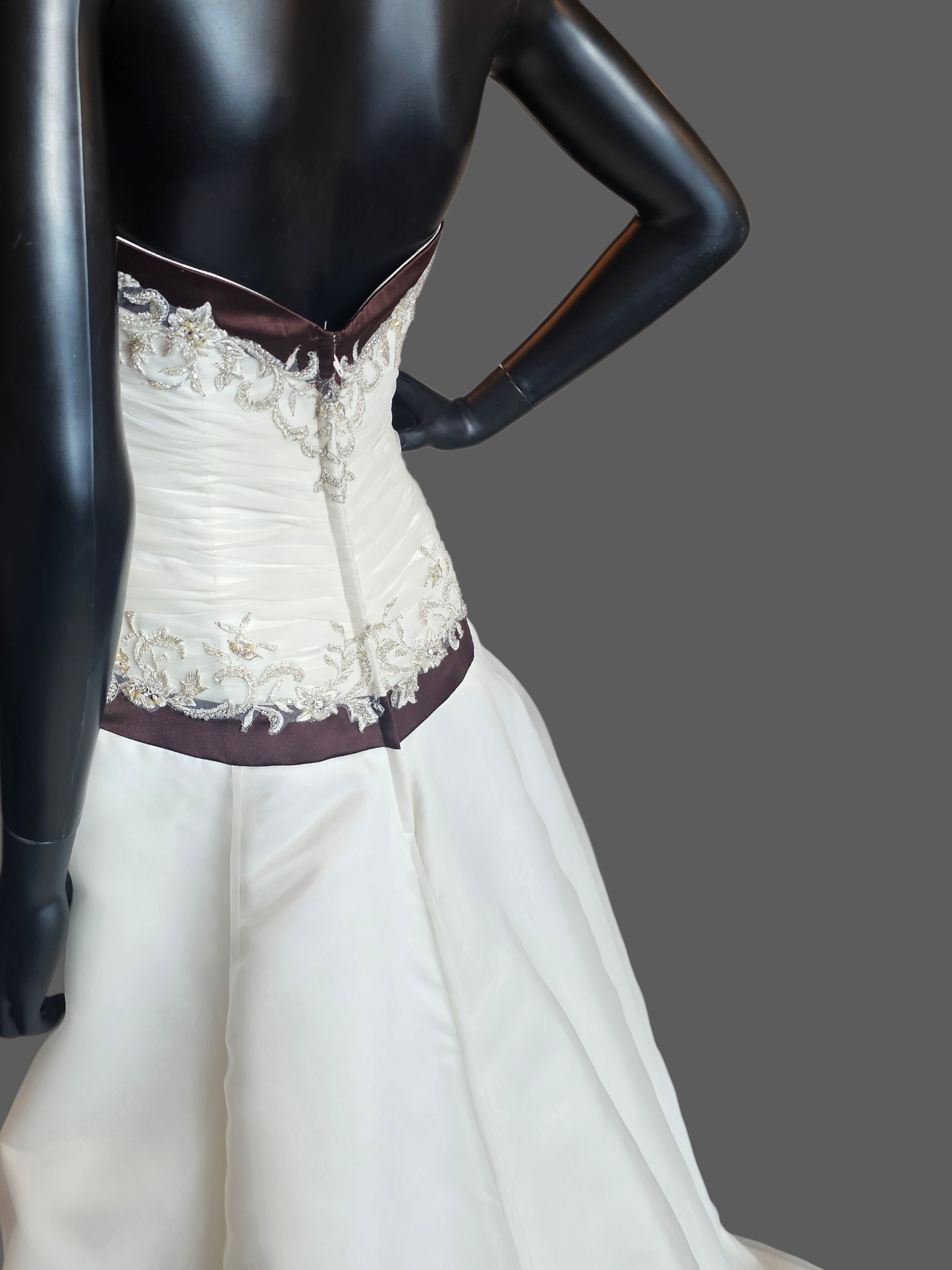 Ivory/Chocolate Satin Sweetheart A-line Wedding Gown - Bonny
