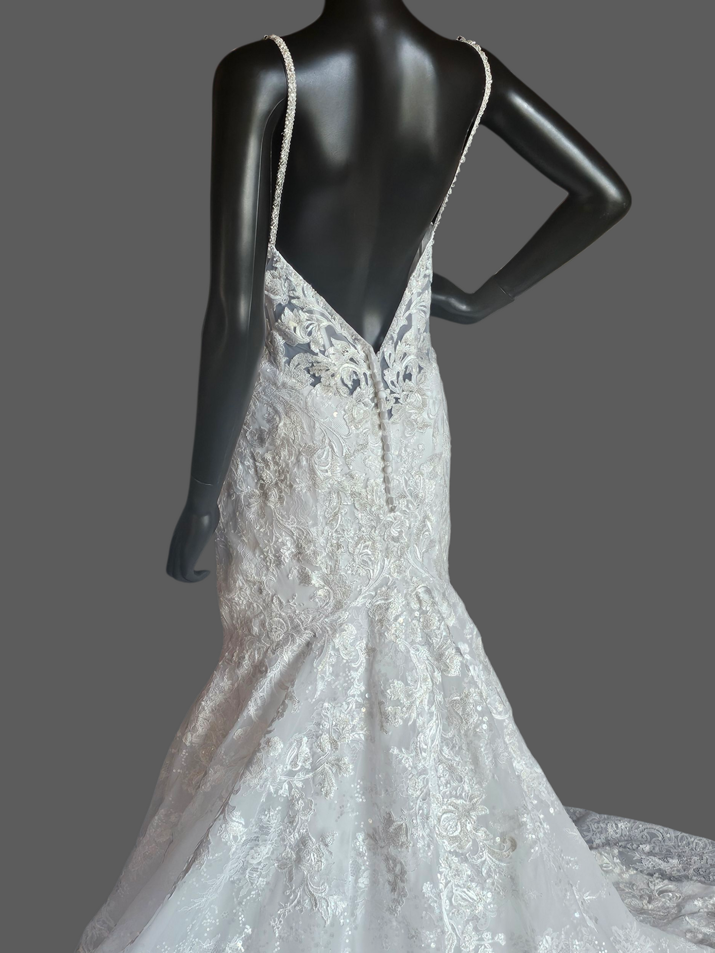 White Lace Metallic Embroidered Fit/Flare Wedding Gown - Mori Lee