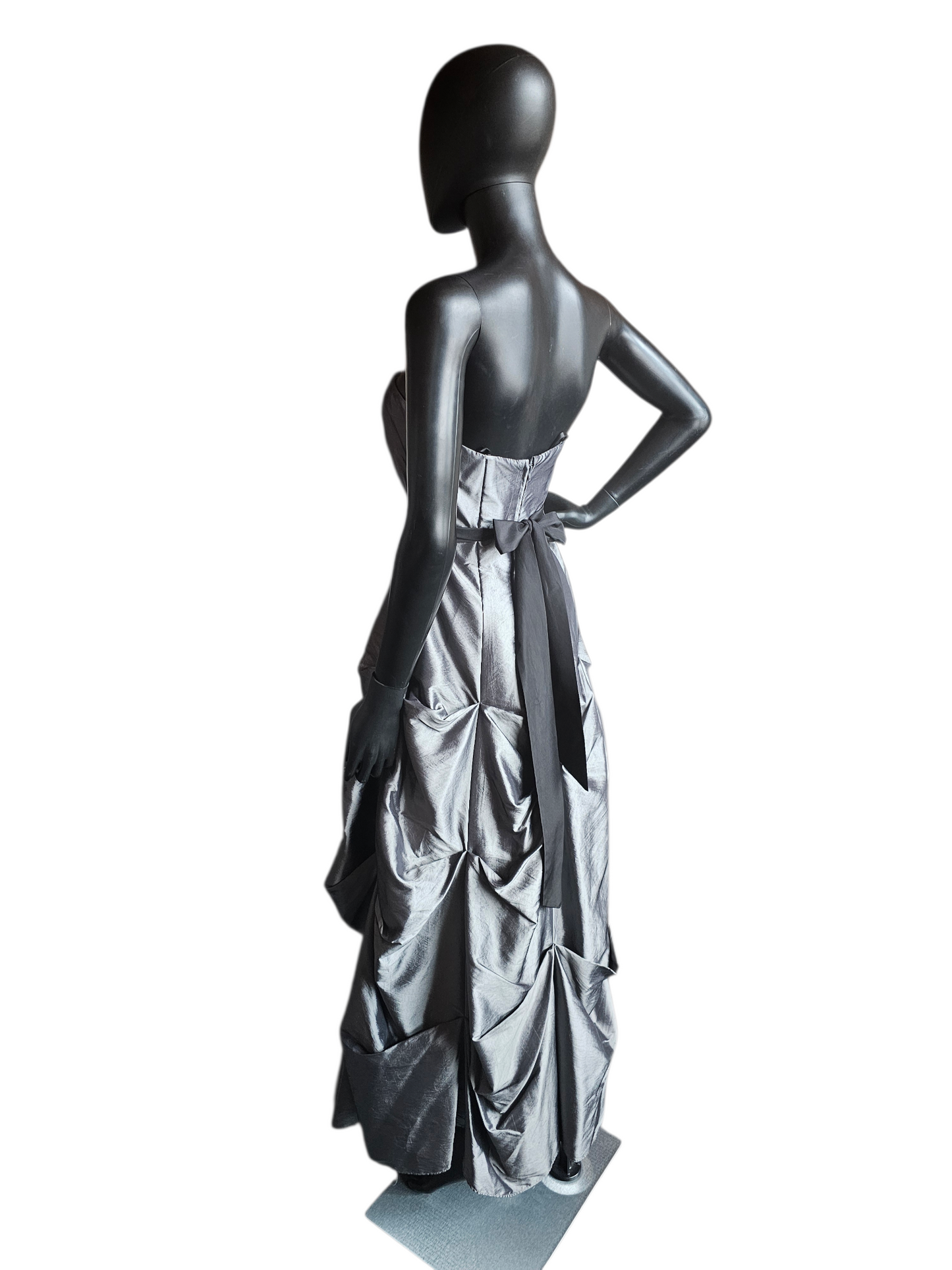 Grey Silver Tuck A-Line Full Length Formal Gown - DJ Jazz