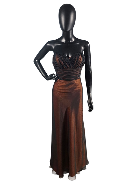 Black Overlay/Cognac Sweetheart Strapless Maxi Formal Dress - Da Vinci