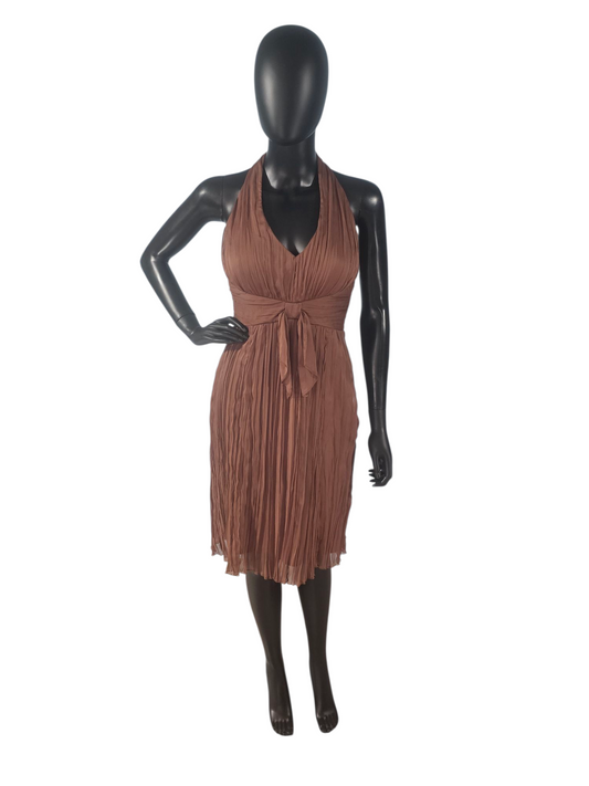 Bronze Chiffon Halter Casual Dress - Sangria
