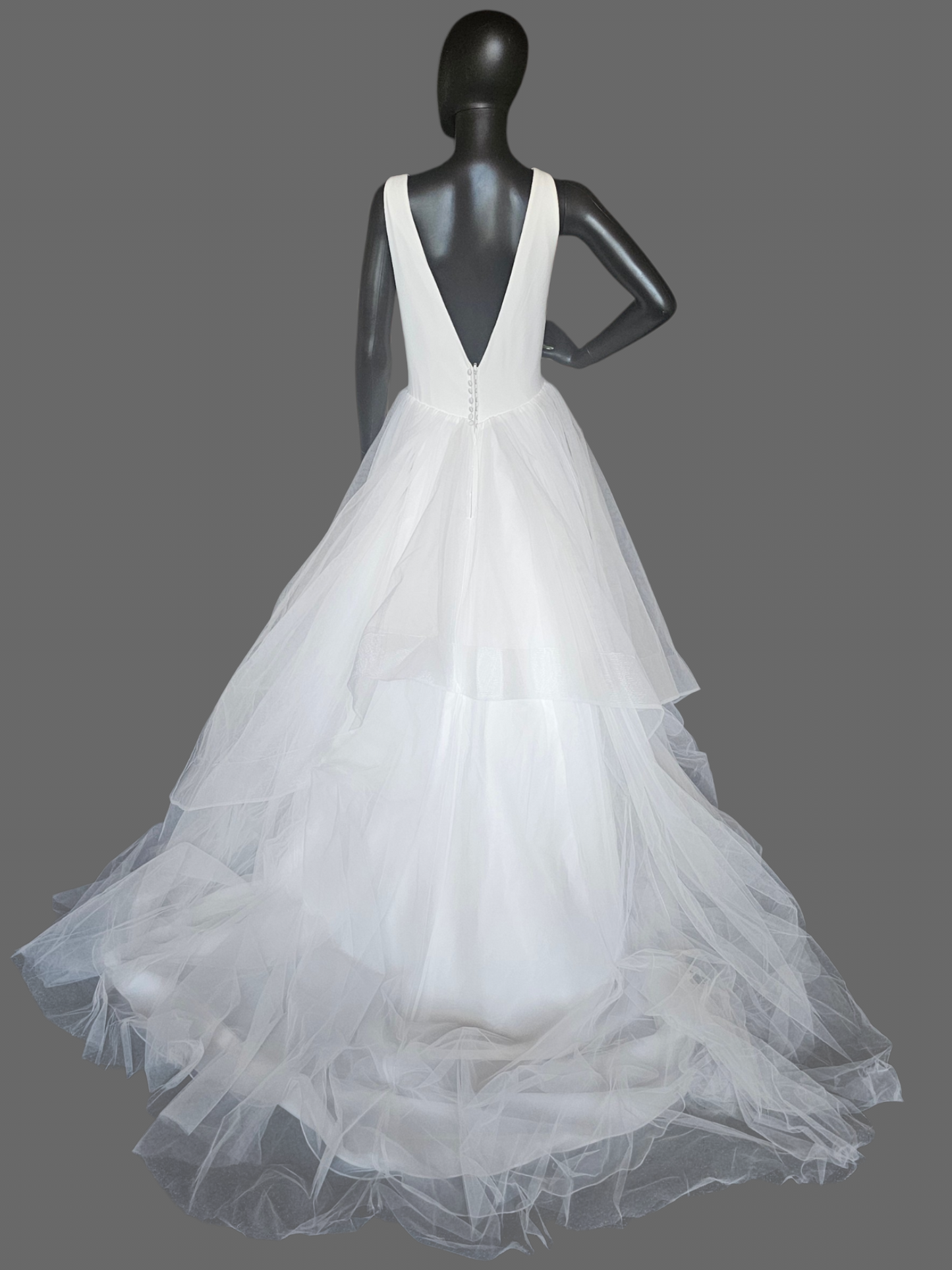 White Minimalist Plunge V-Neck Tiered Ballgown Wedding Dress - Maggie Sottero