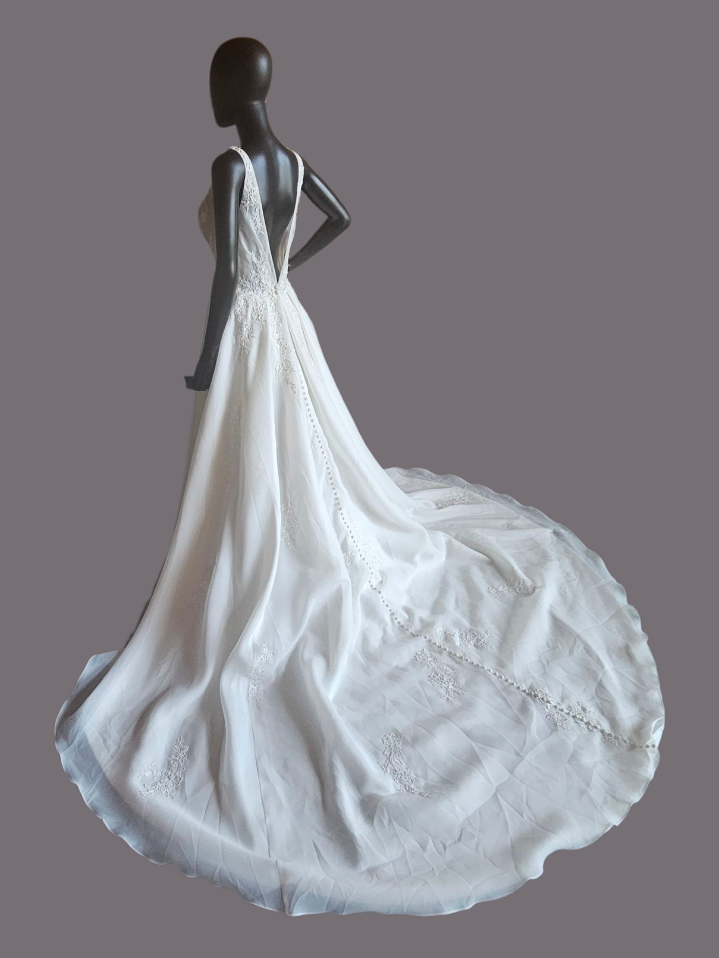 V-Neck Illusion Full Skirt Wedding Gown  - Madeline Gardner