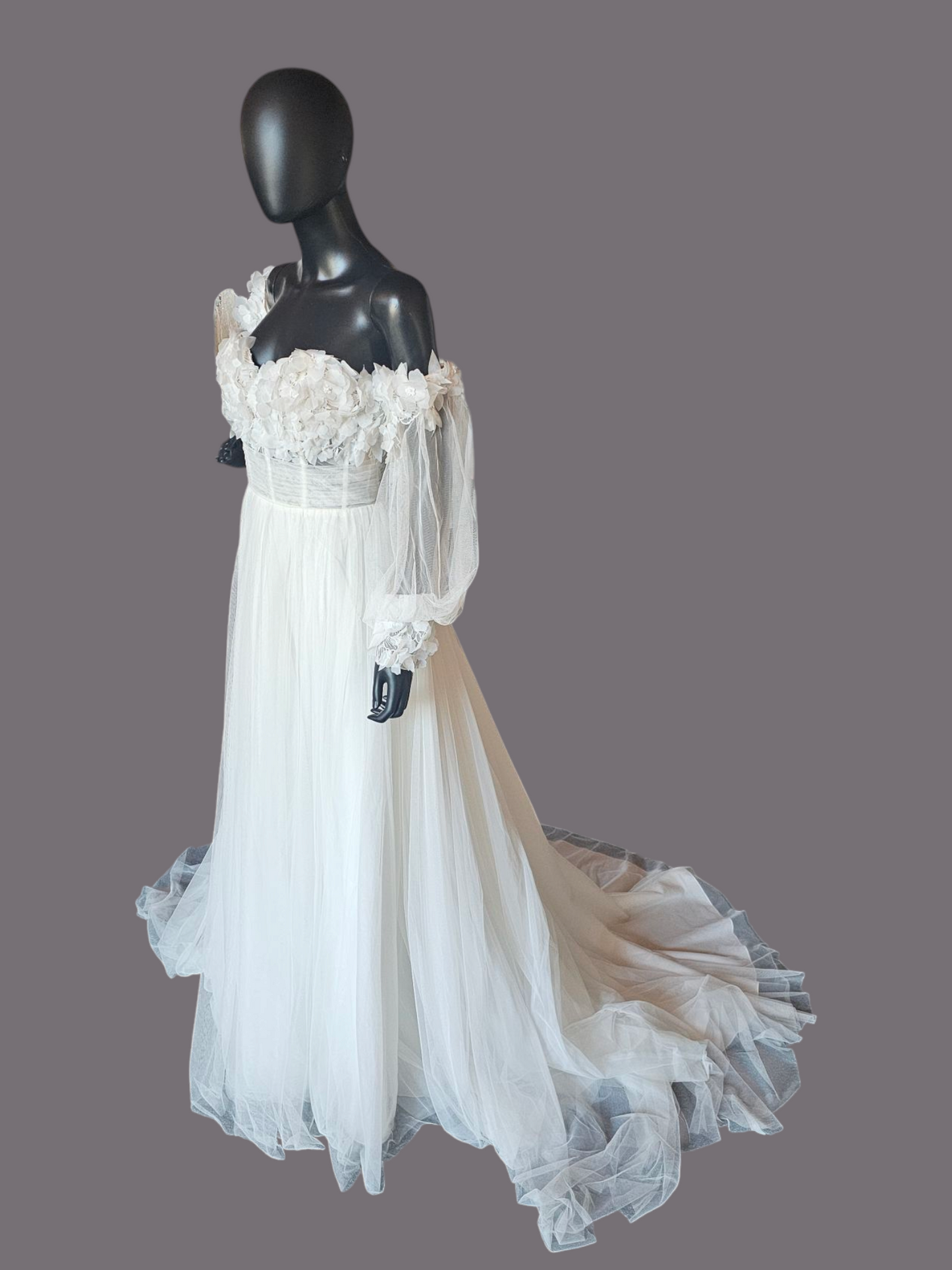 Ivory/Latte Floral Full Tulle Wedding Gown - Sincerity