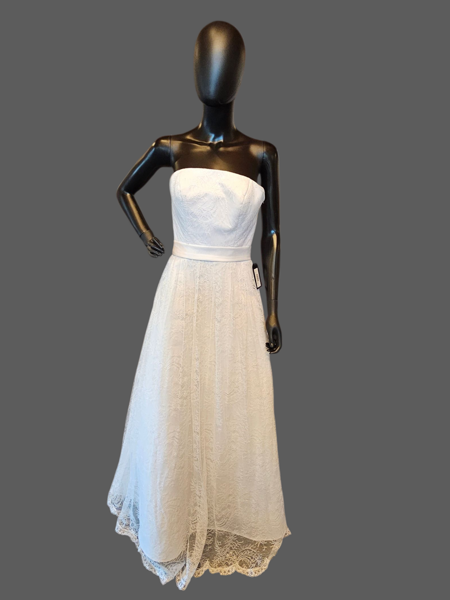 White Lace A-Line Strapless Wedding Gown - Da Vinci