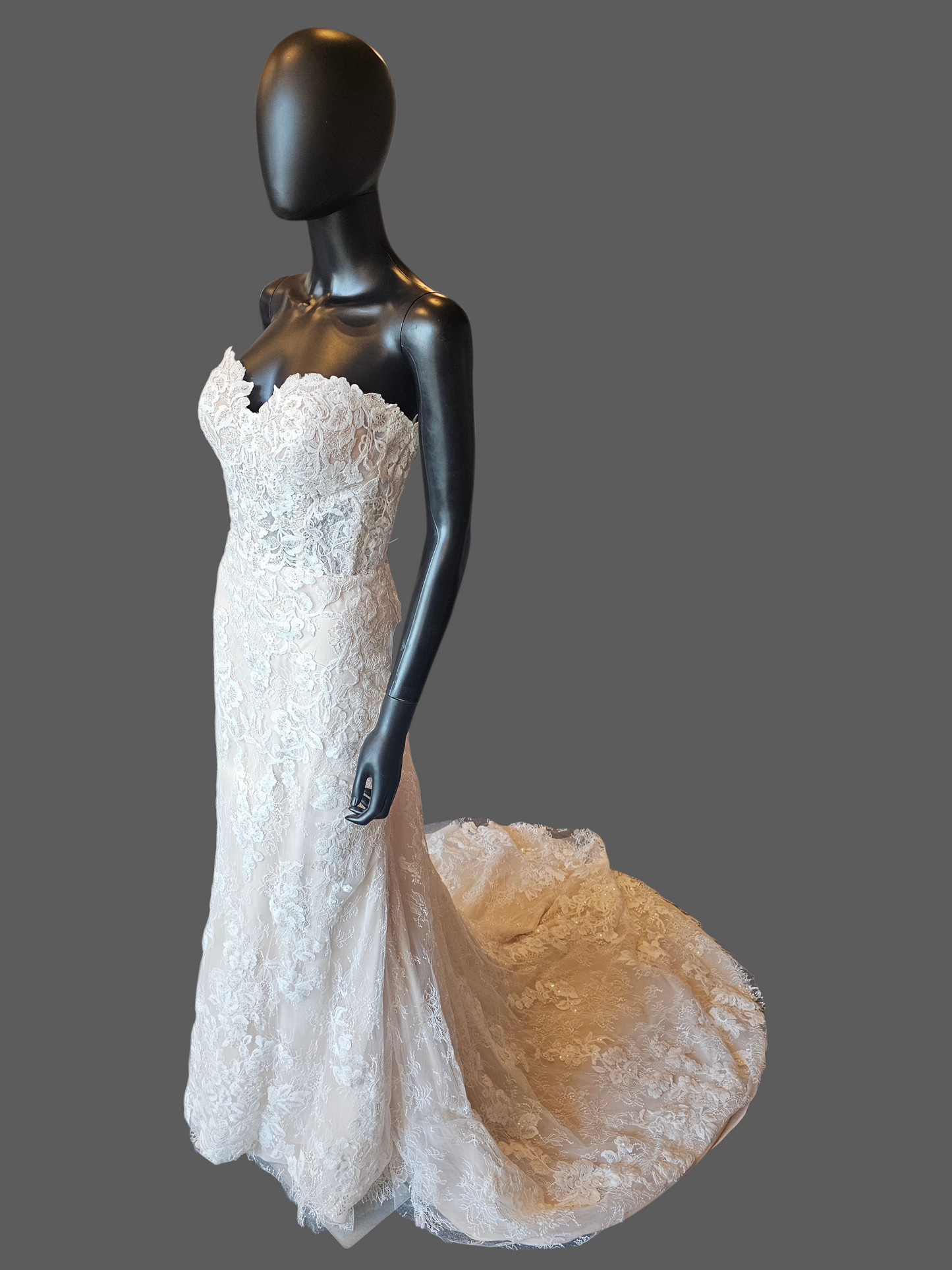 Ivory/Honey Beaded Fitted Lace Sweetheart Strapless Wedding Dress - Mori Lee