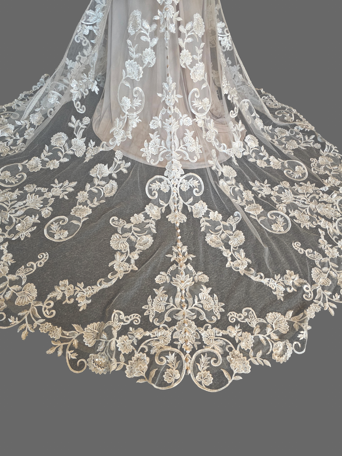 Nude/Ivory Lace Deco Off Shoulder Fitted Wedding Gown - Allure