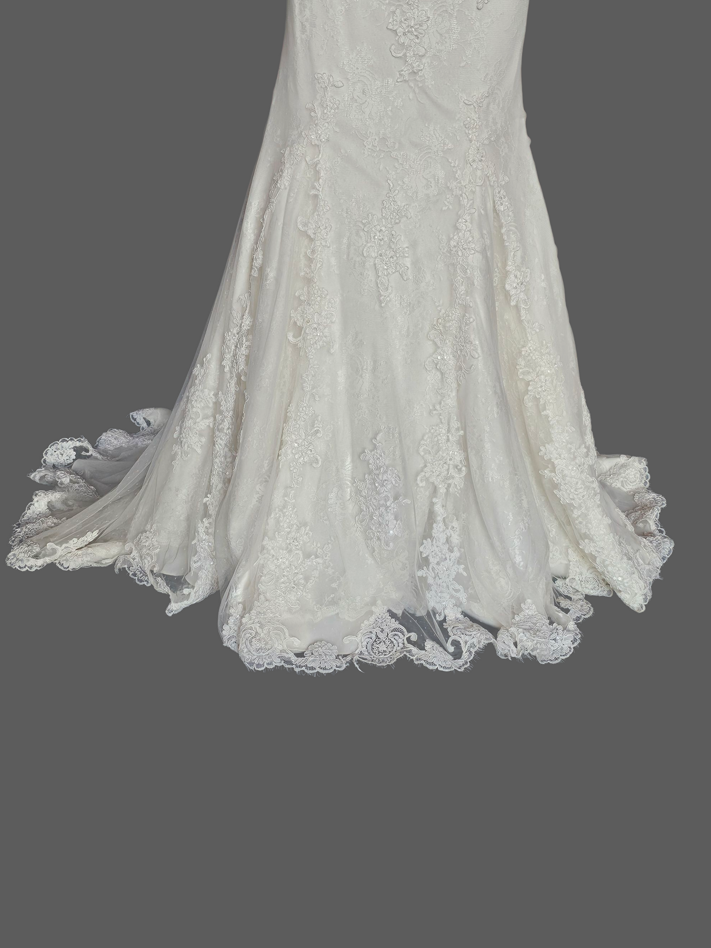 Dark Ivory Lace Fit/Flare V-Neck Wedding Gown - Pronovias