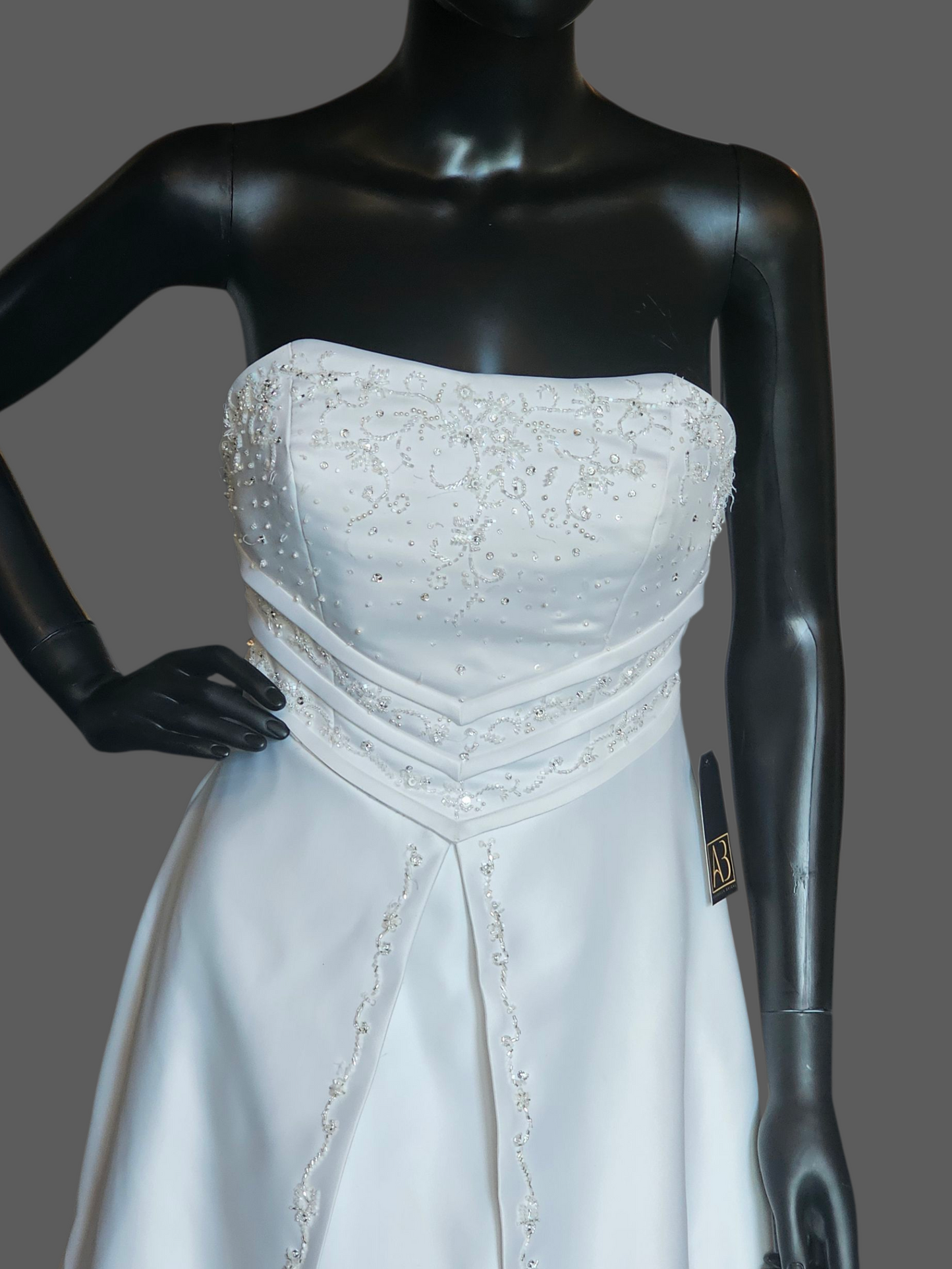 Vintage White Satin V-Split A Line Wedding Gown