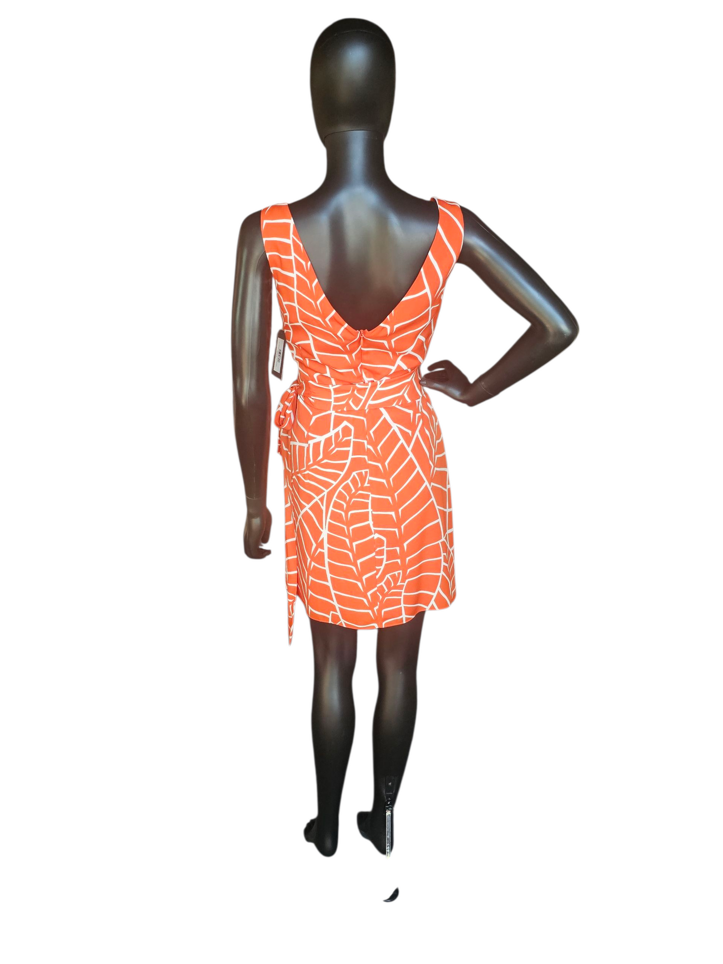 Orange/White Abstract Print Mid Length Dress - Susana Monaco