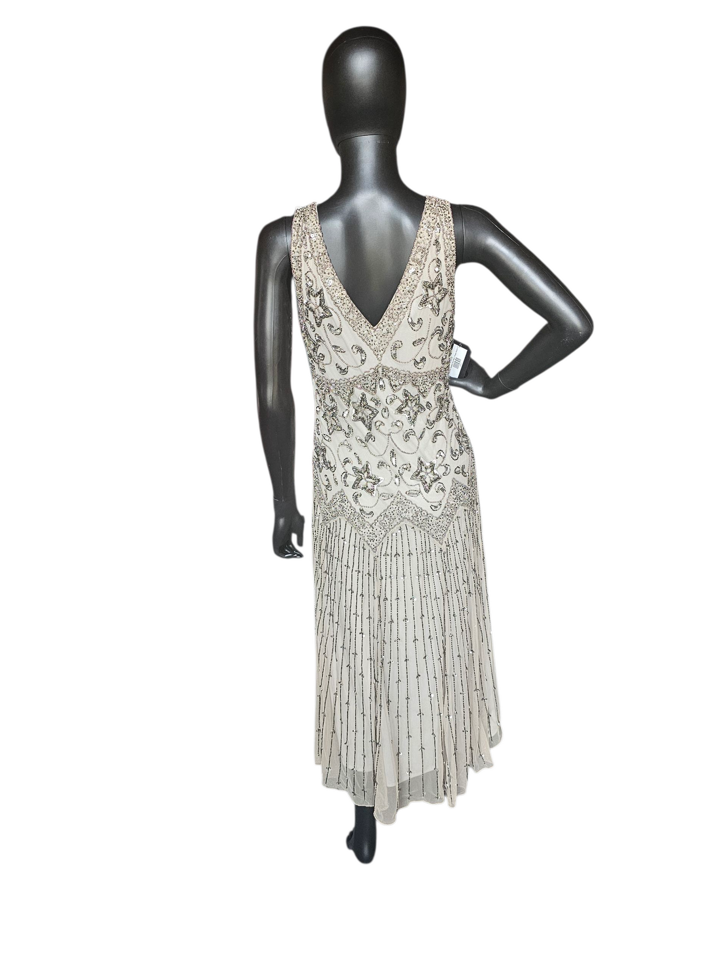 Sage Green/Metallic Beaded Drop Waist Party Dress - Pissaro Nights